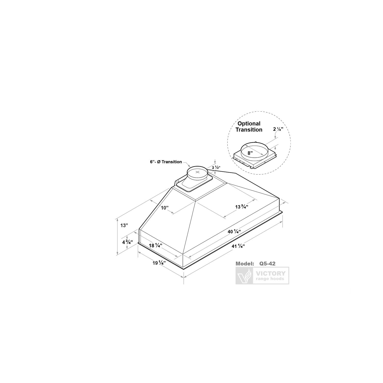 Victory 42 Inch 750 CFM Range Hood Insert- Q5-42