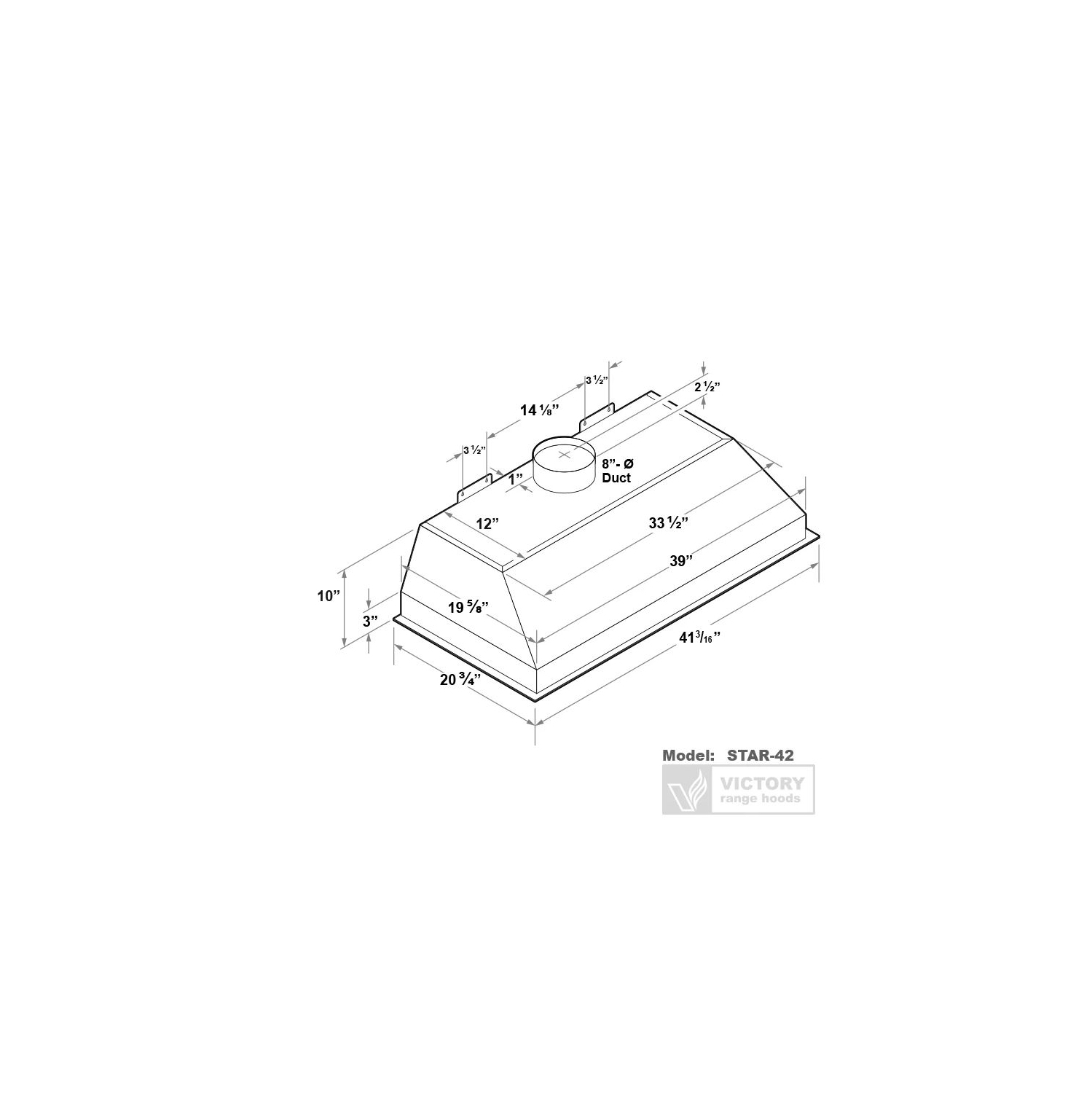 Hotte encastrable en acier inoxydable de 900 pi3/min de Victory 42&nbsp;po – Star-42