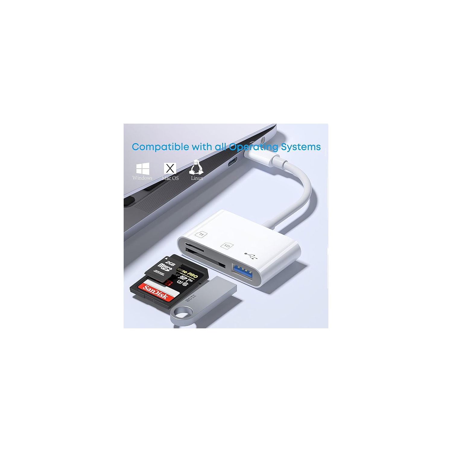 Lecteur de carte USB-C SD/TF Adaptateur d'appareil photo de type C - 3 USB C à TF/SD/USB Disque Adaptateur de lecteur de mémoire pour iPhone15/15 Pro