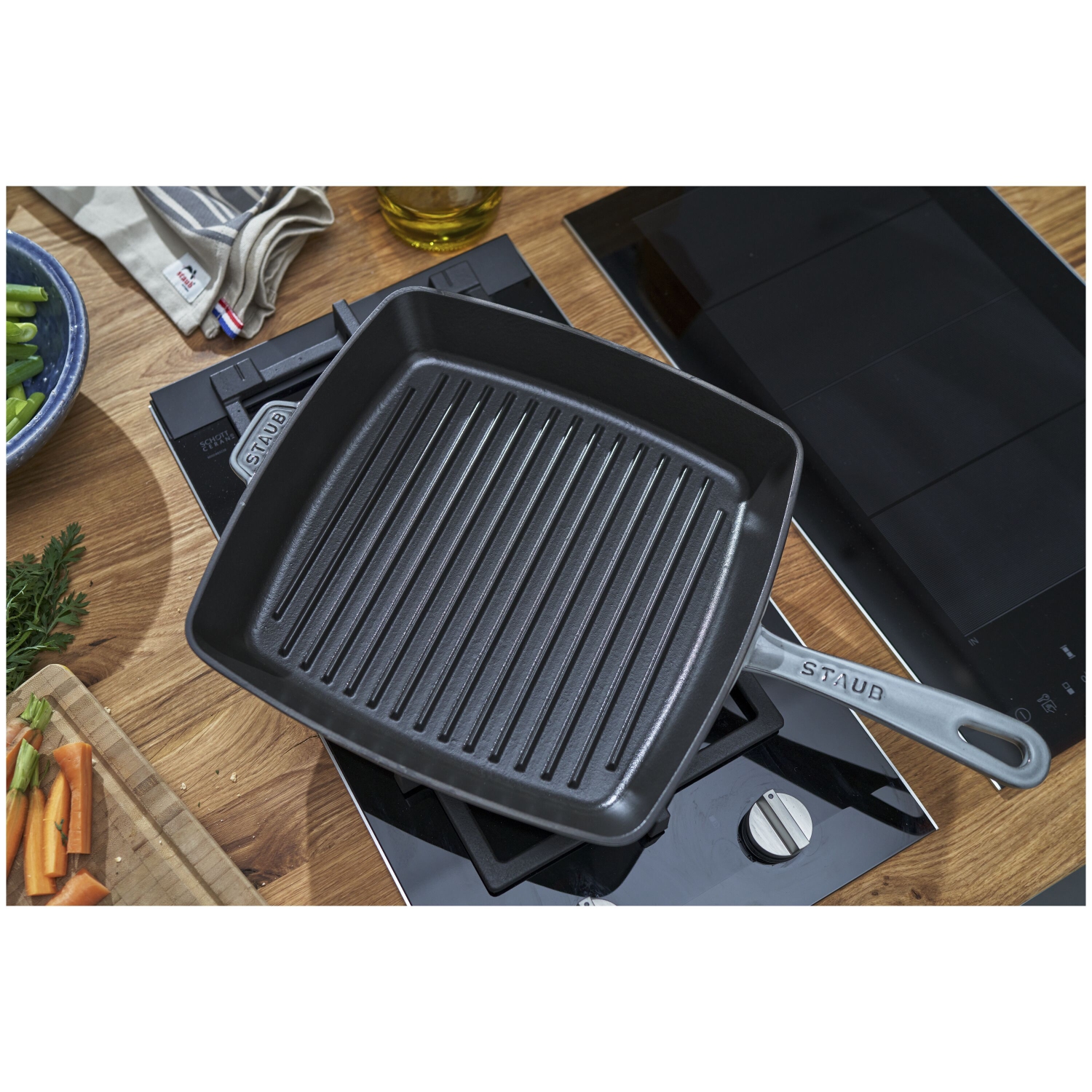 STAUB Grill Pans 30 cm Cast Iron Square American Grill, Graphite-Grey