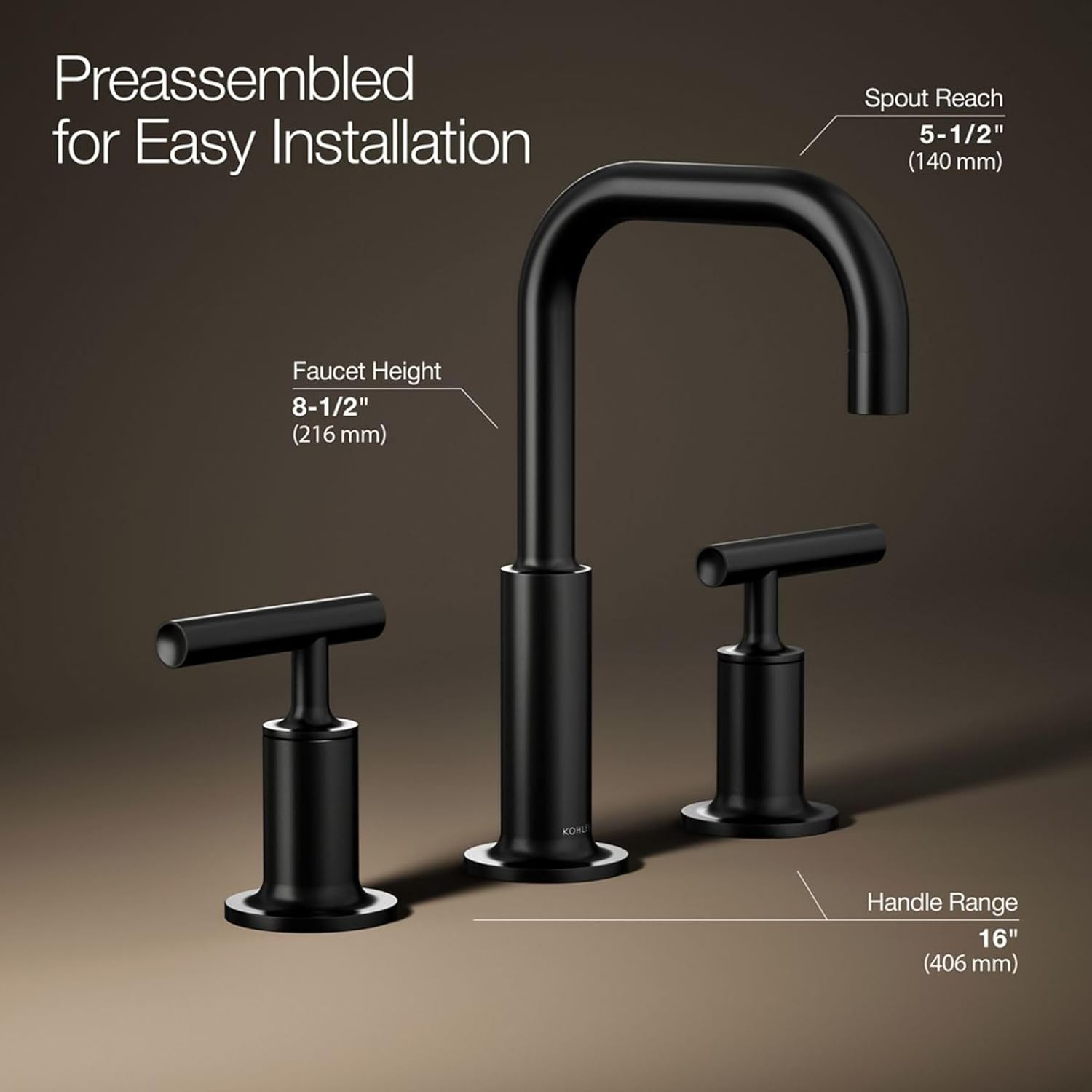 KOHLER Purist K-14406-4-Bl Widespread Bathroom Sink Faucet with Metal Drain Assembly in Matte Black