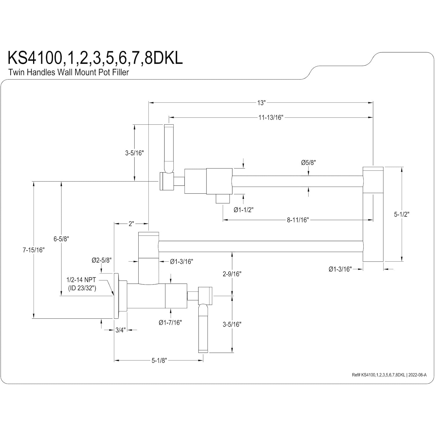 Kingston Brass KS4108DKL Kaiser Wall Mount Pot Filler, Brushed Nickel