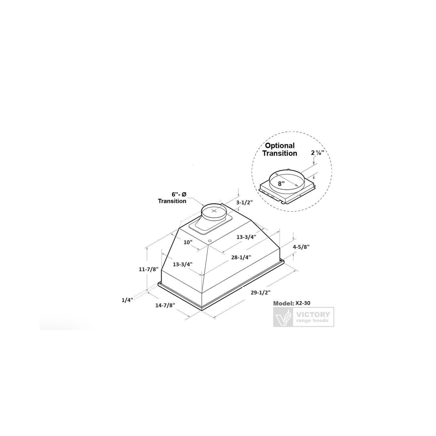 Hotte encastrée en acier inoxydable 30&nbsp;po 700 pi3/min Victory - X2-30