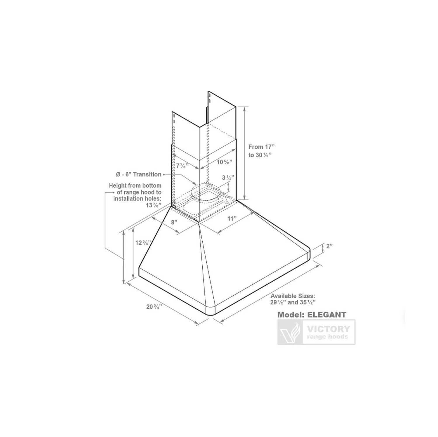 Victory 36 Inch Wall Mounted Stainless Steel Range Hood with 450 CFM- Elegant-30