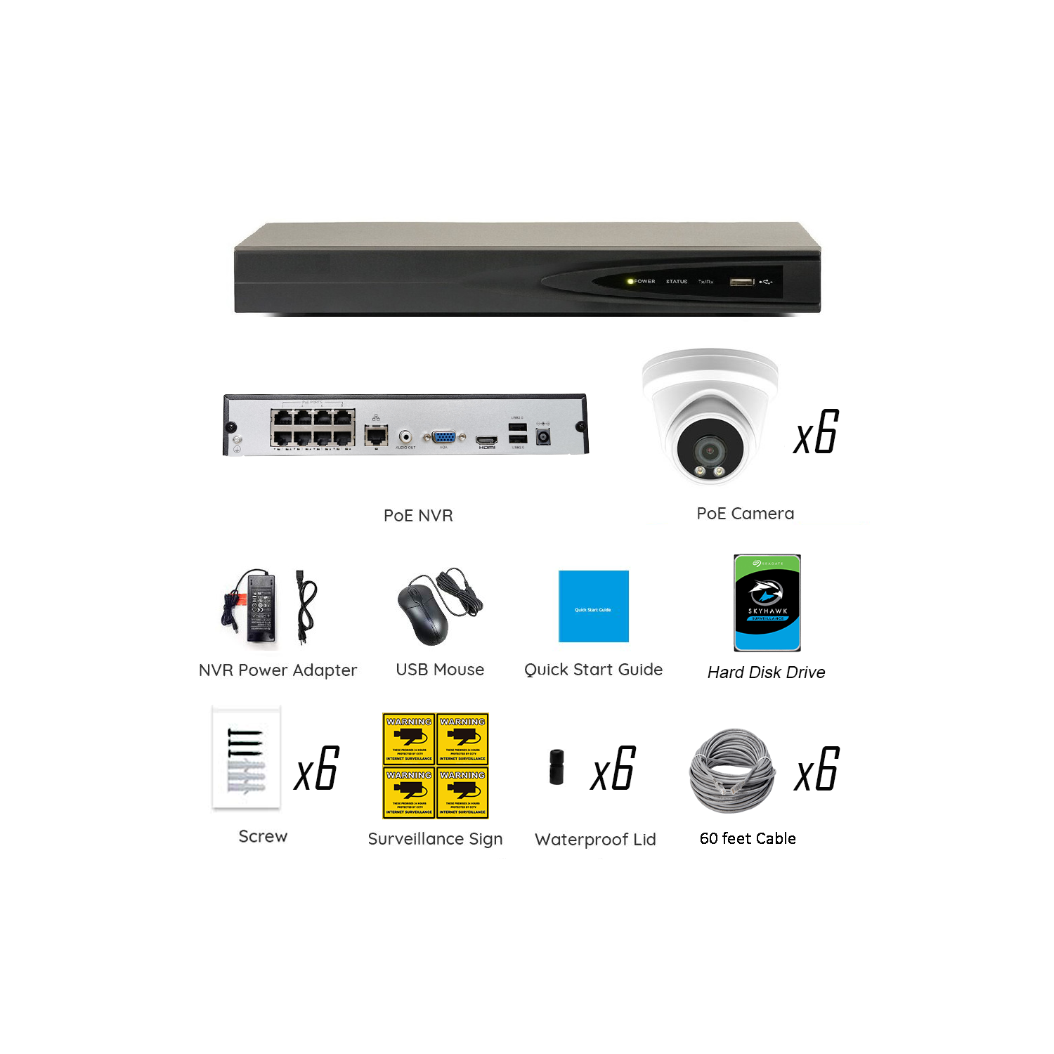 Full Color Night Vision 6MP Wired Audio Security Camera System, 6 Camera Surveillance Kit Outdoor DIY Audio 2TB HDD Included for Home Business