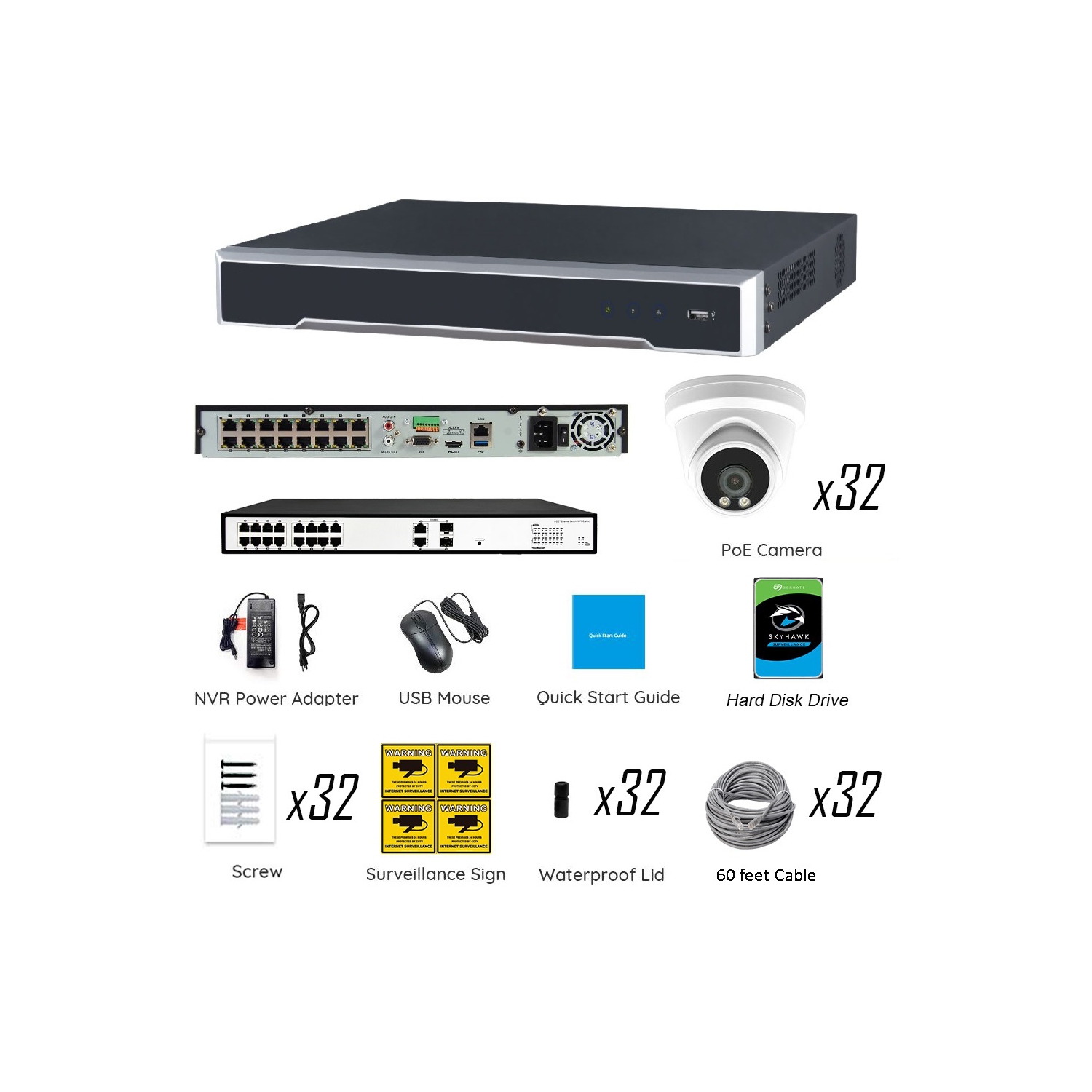 Full Color Night Vision 6MP Wired Audio Security Camera System, 32 Camera Surveillance Kit Outdoor DIY Audio 10TB HDD Included for Home Business