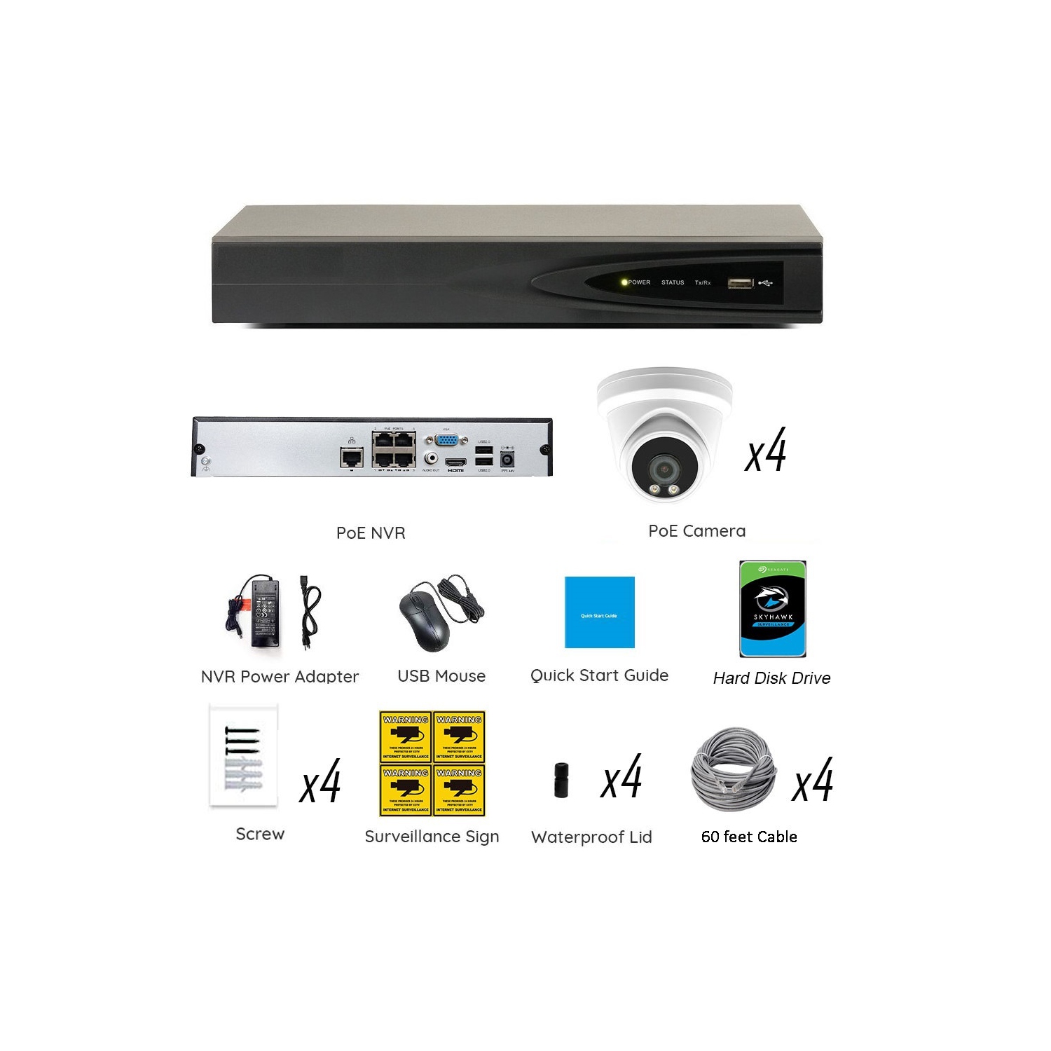 Full Color Night Vision 6MP Wired Audio Security Camera System, 4 Camera Surveillance Kit Outdoor DIY Audio 2TB HDD Included for Home Business