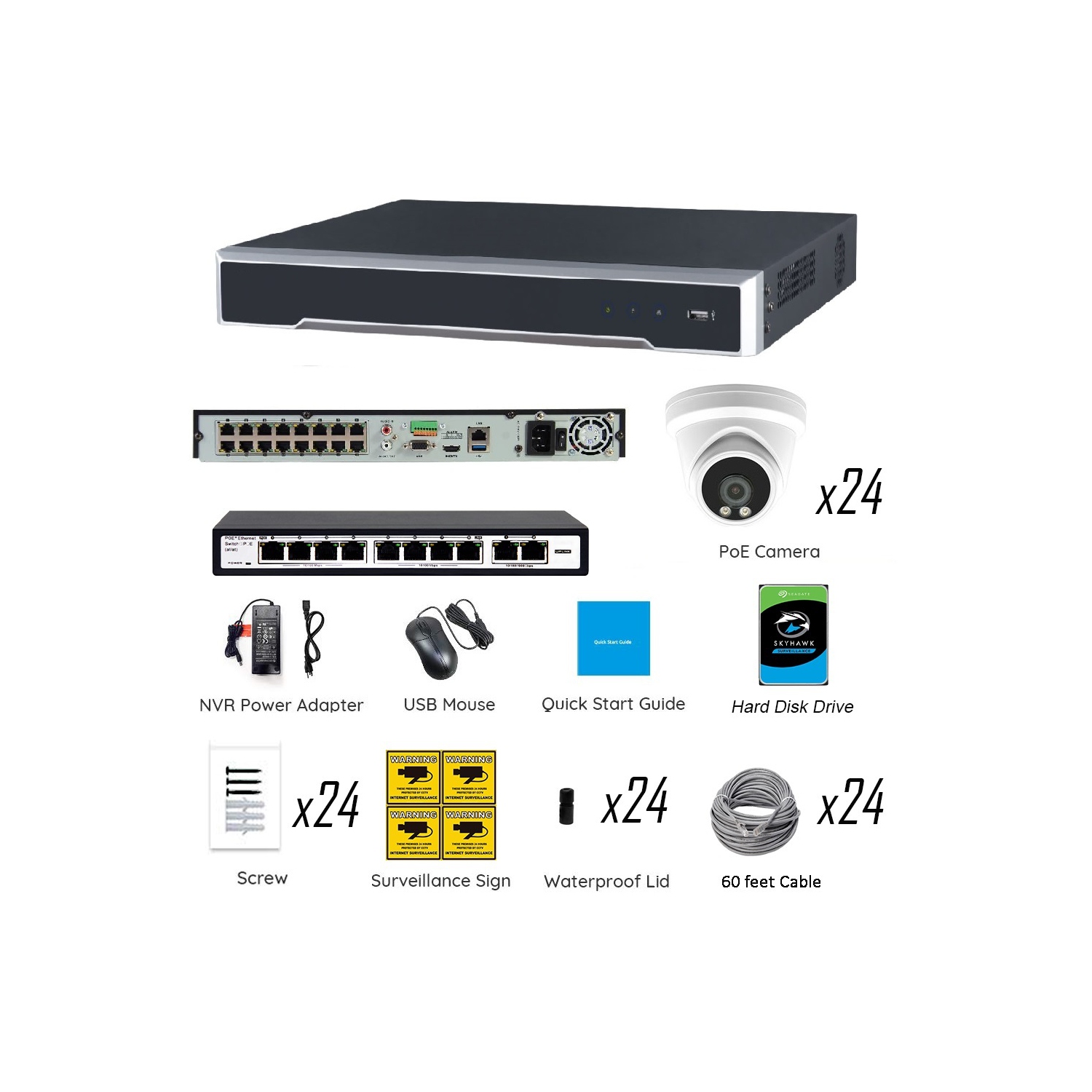 Full Color Night Vision 4K 8MP Wired Audio Security Camera System, 24 Camera Surveillance Kit Outdoor DIY Audio 10TB HDD Included for Home Business