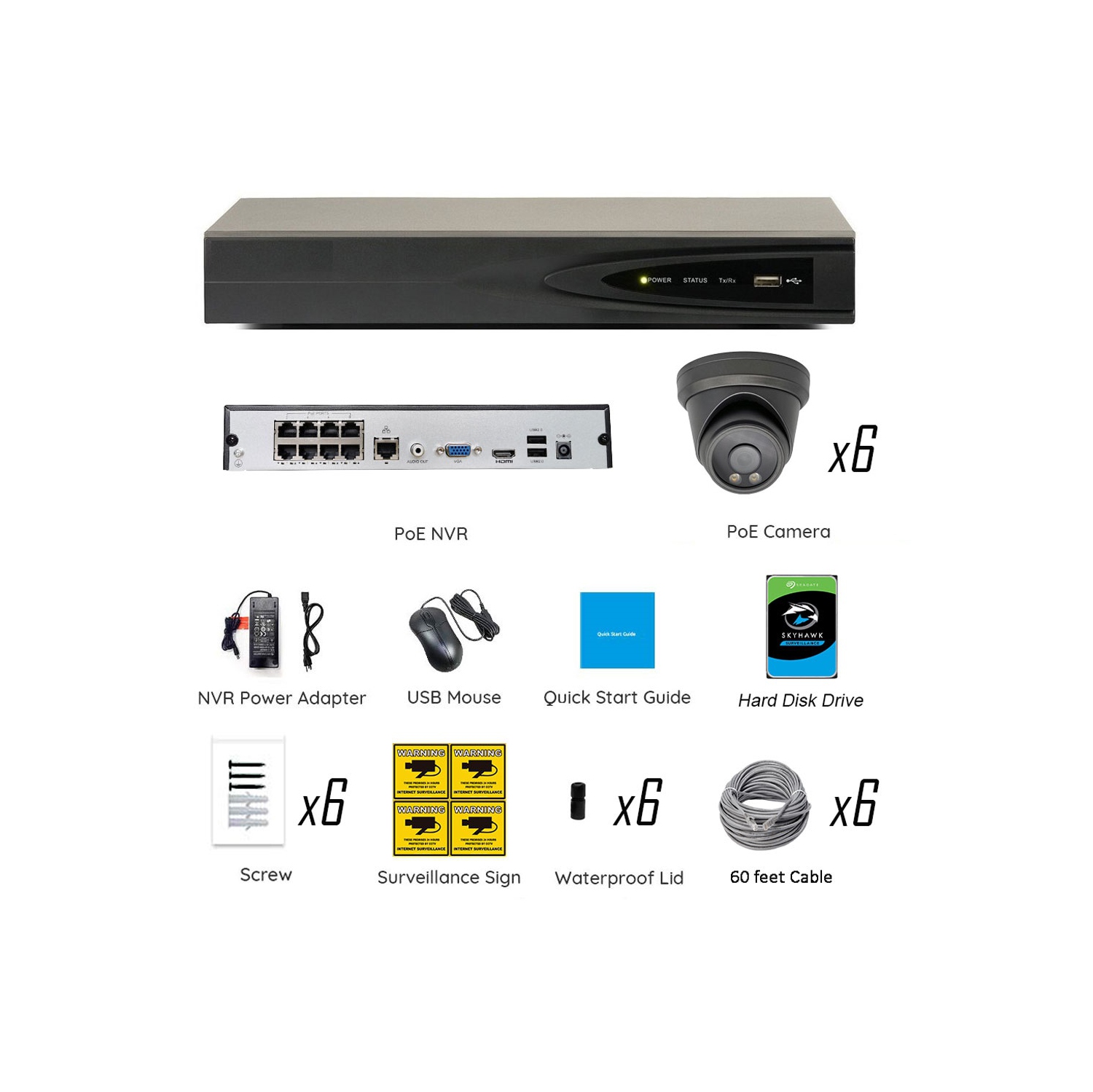 Full Color Night Vision 4K 8MP Wired Audio Security Camera System, 6 Camera Surveillance Kit Outdoor DIY Audio 2TB HDD Included for Home Business