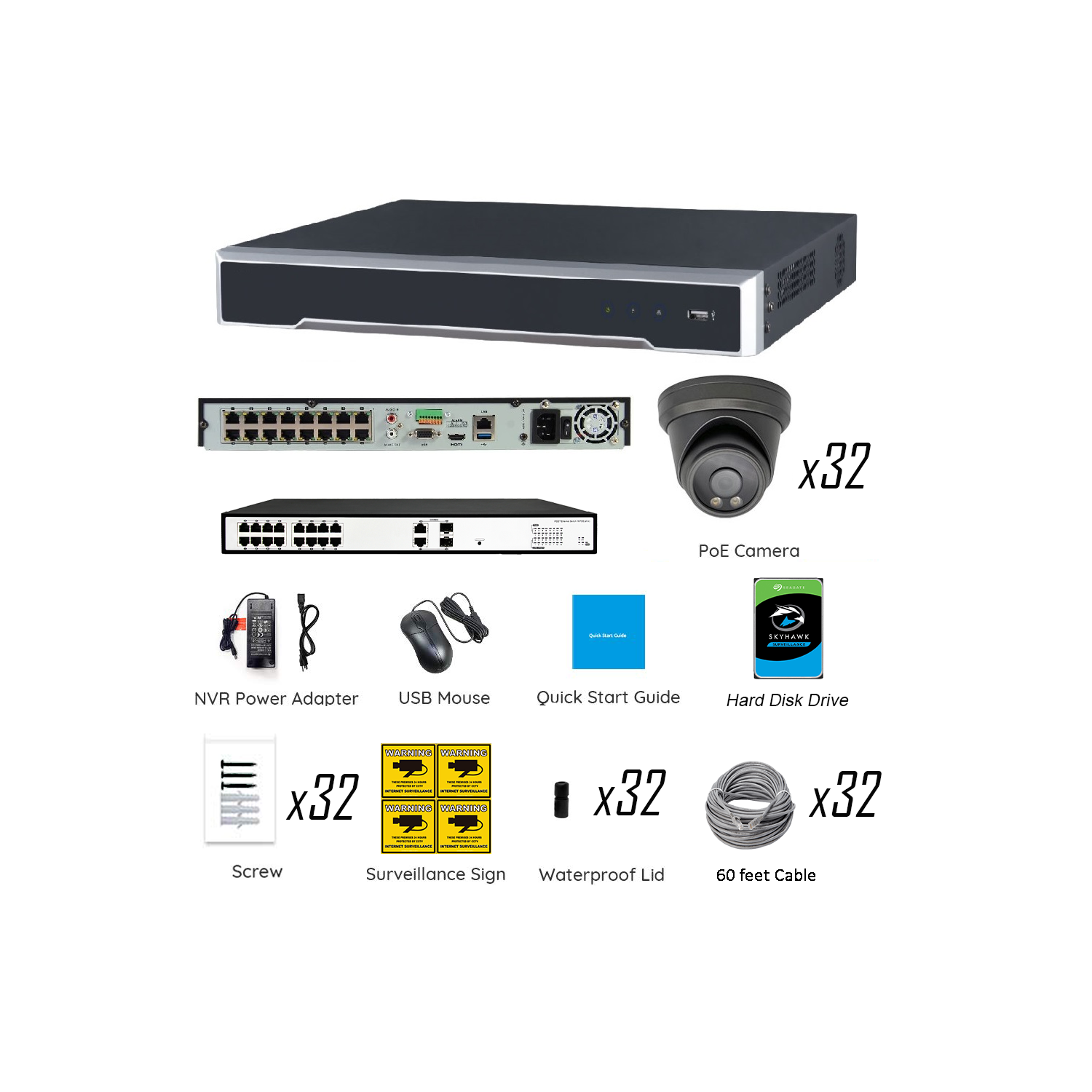 Full Color Night Vision 4K 8MP Wired Audio Security Camera System, 32 Camera Surveillance Kit Outdoor DIY Audio 10TB HDD Included for Home Business