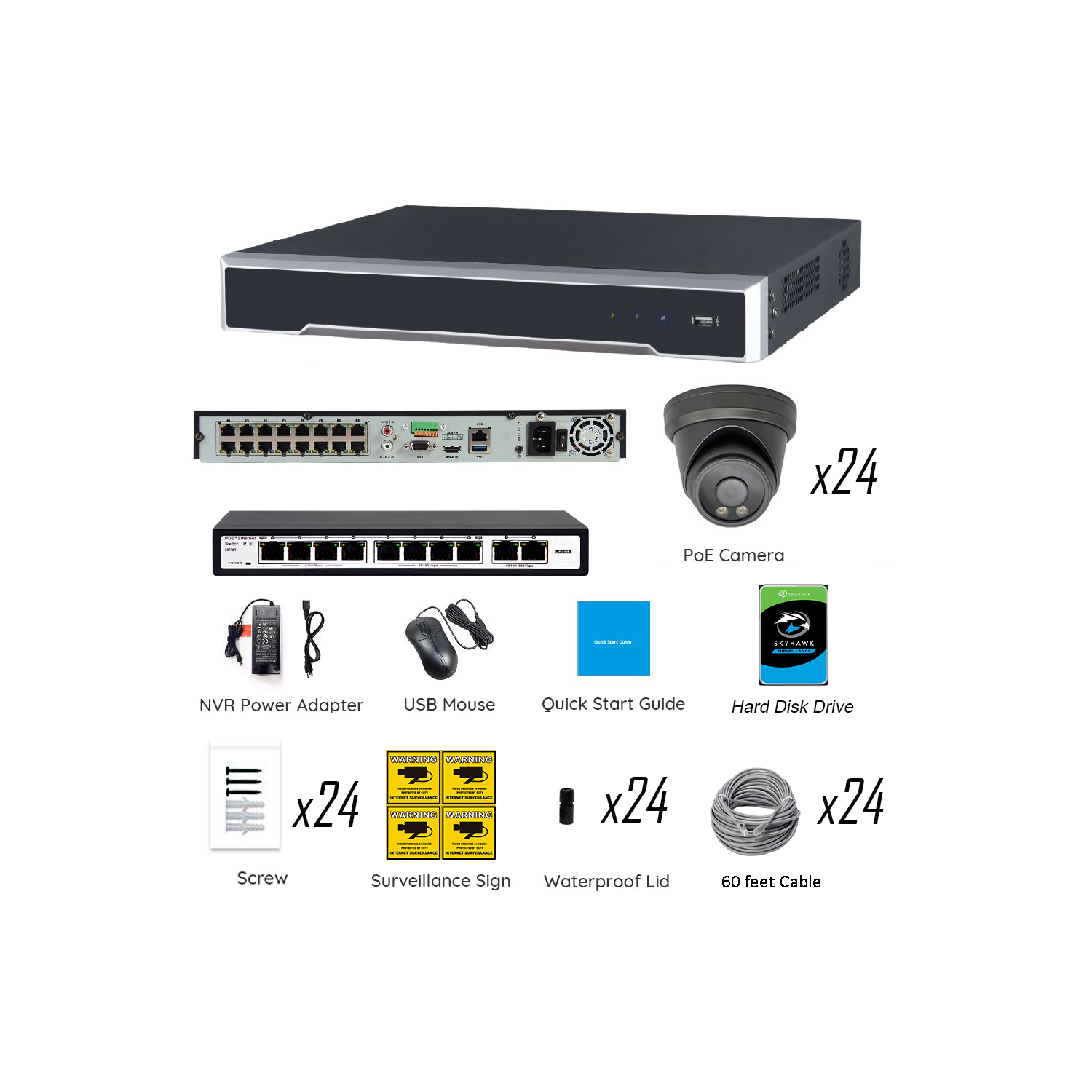 Full Color Night Vision 4K 8MP Wired Audio Security Camera System, 24 Camera Surveillance Kit Outdoor DIY Audio 10TB HDD Included for Home Business