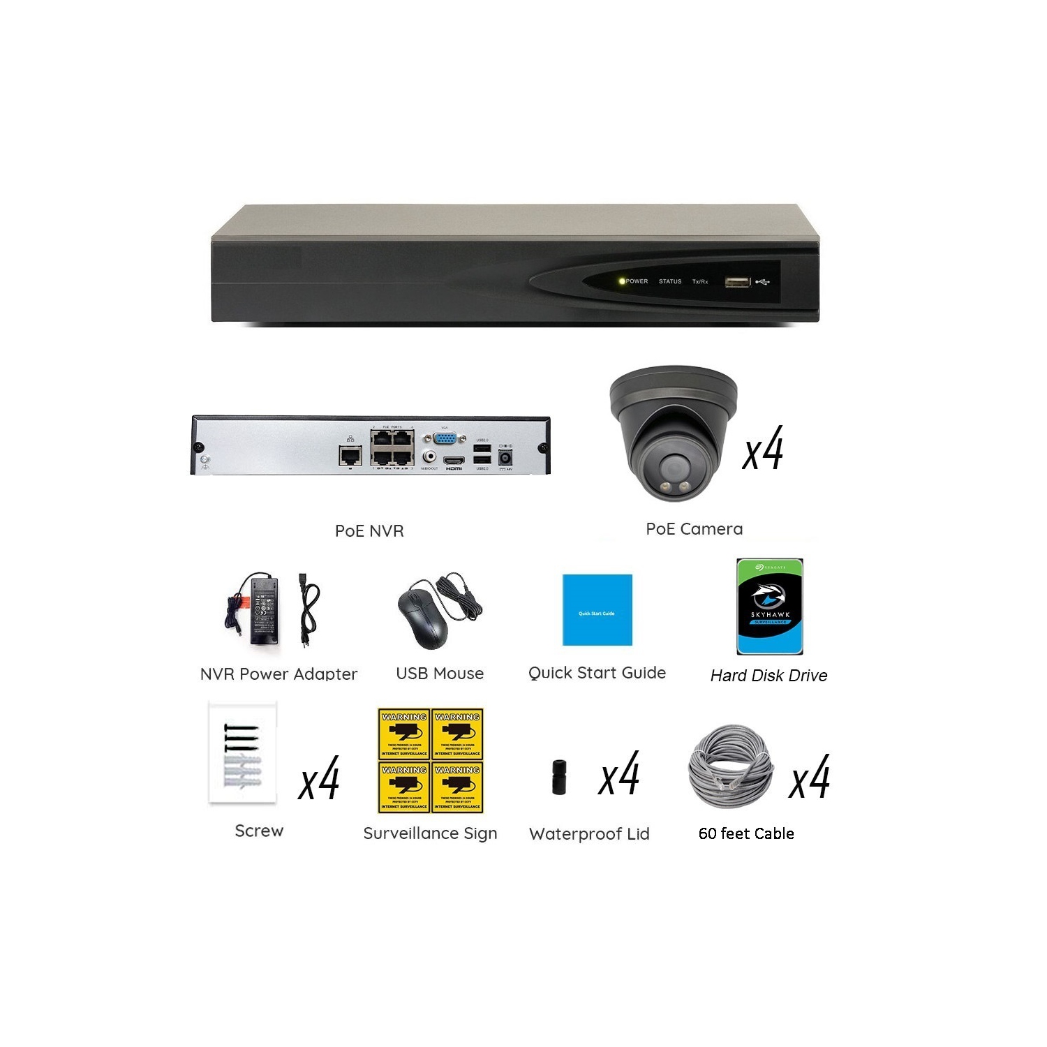 Full Color Night Vision 4K 8MP Wired Audio Security Camera System, 4 Camera Surveillance Kit Outdoor DIY Audio 2TB HDD Included for Home Business