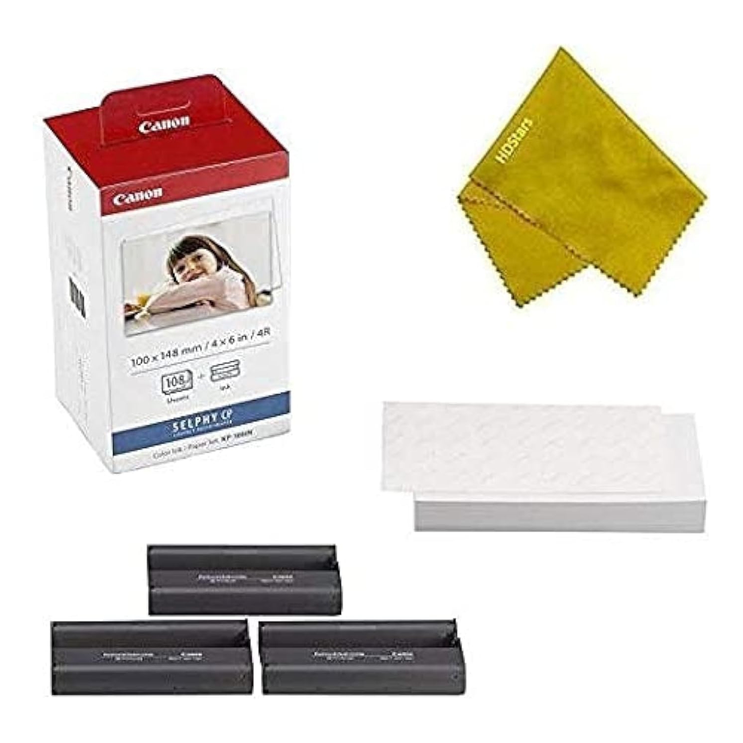 Canon KP-108IN 3 Color Ink Cassette and 108 Sheets 4 x 6 Paper Glossy for SELPHY CP1300, CP1200, CP910, CP900, CP760, CP770, CP780 CP800. Bonus: