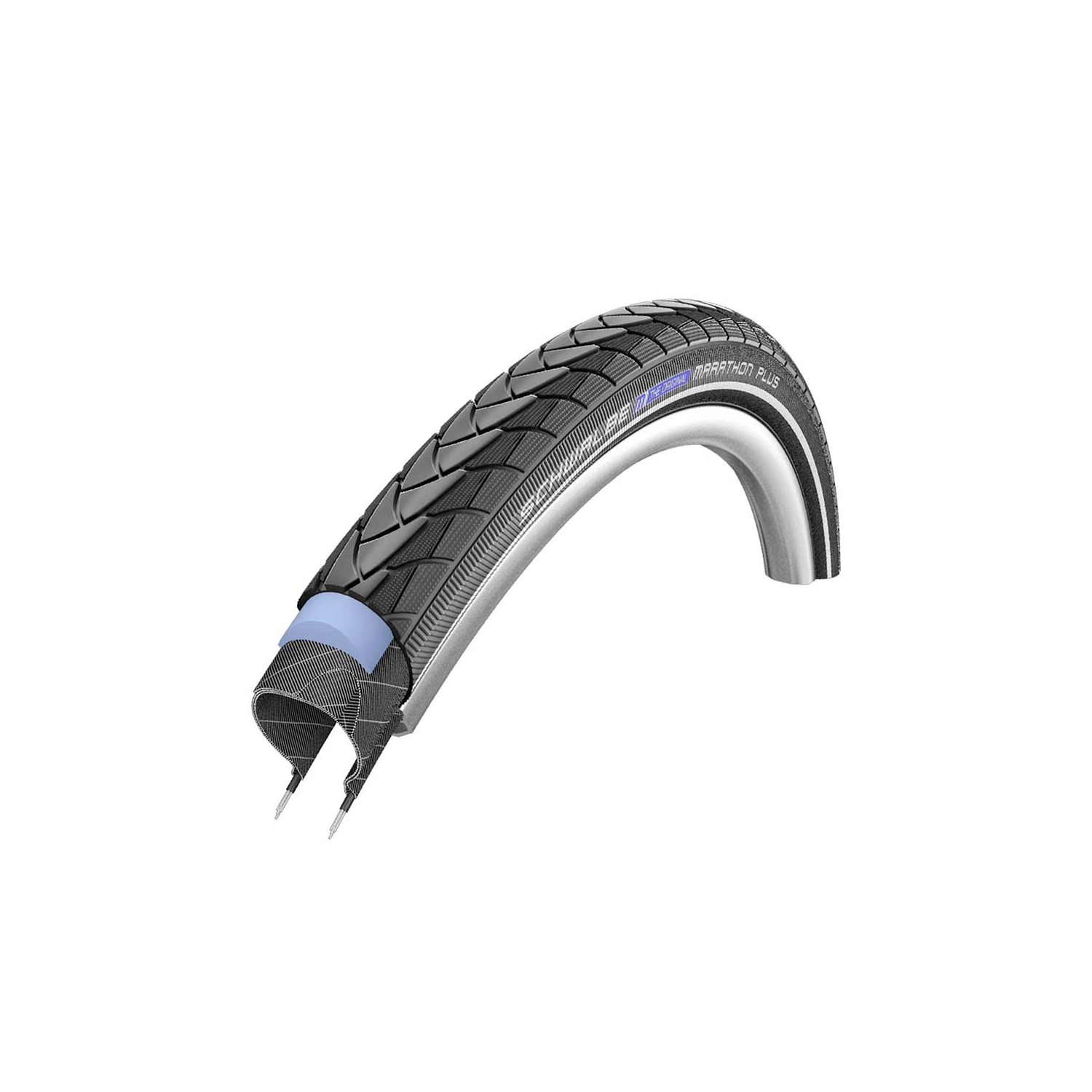 Pneu Schwalbe Marathon Plus, 20 x 1,75&nbsp;po, fil métallique clincher, Endurance, SmartGuard, Reflex, 67 dents/po², Noir