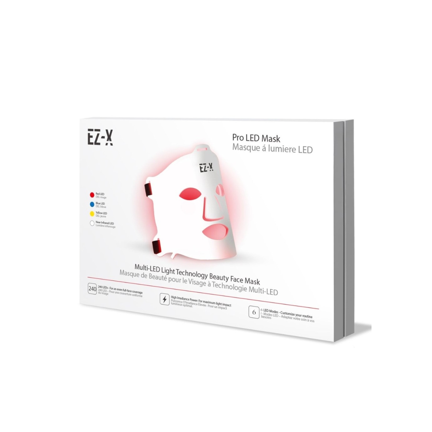 EZ-X Pro LED Mask - 4 color LED Light Therapy Face Mask for Anti Aging, Skin Tone & Acne- Infrared, Blue, Yellow & Red Light Therapy for Face- 240