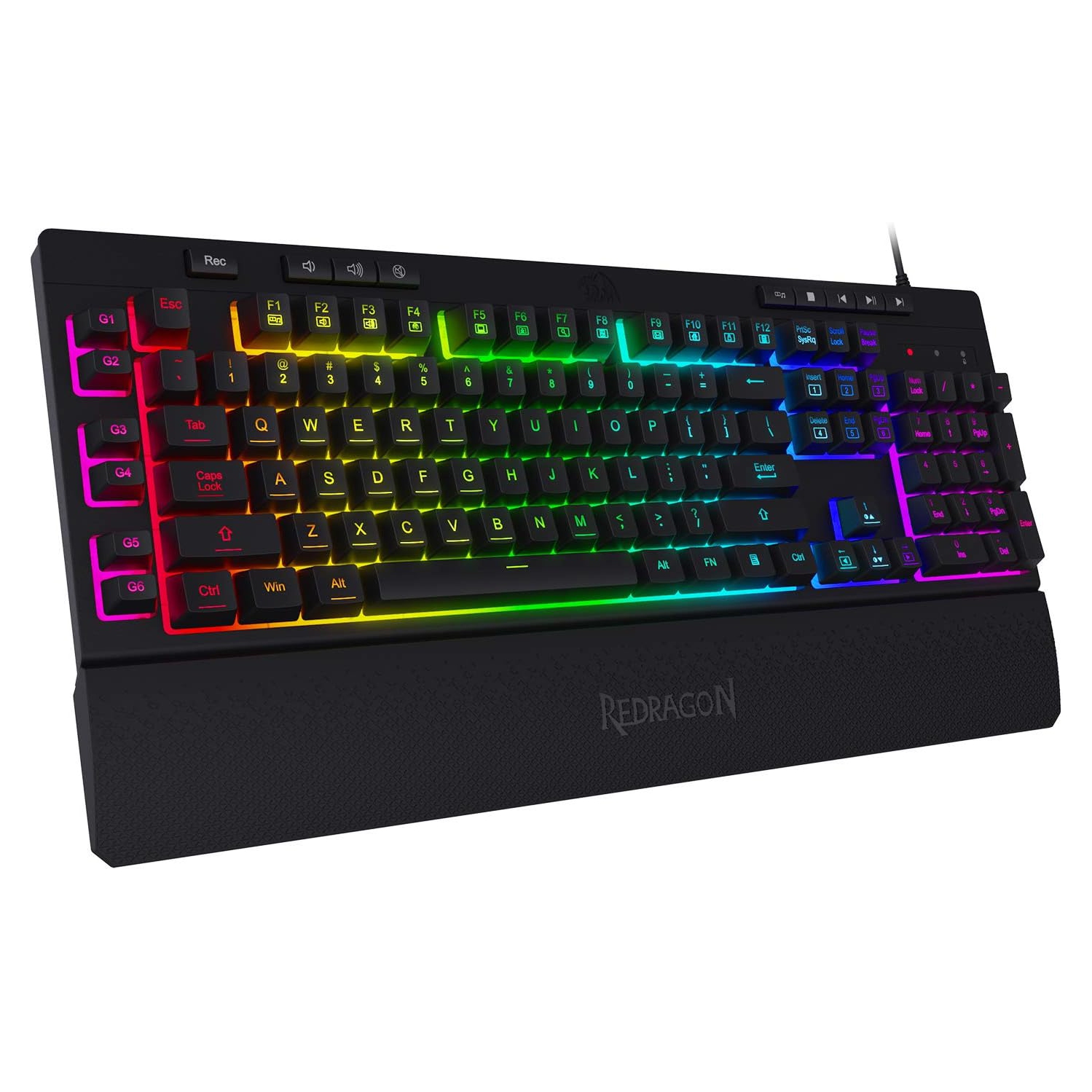 Redragon K512 Shiva RGB Backlit Membrane Gaming Keyboard with Multimedia Keys, Quiet Keyboard, 6 Extra On-Board Macro Keys, Dedicated Media Control, Detachable Wrist Rest.