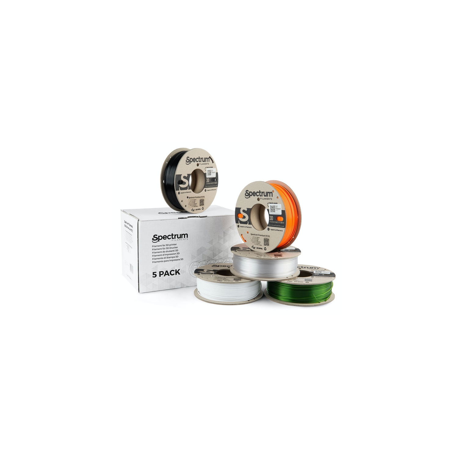 Paquet multiple de qualité supérieure de PCTG - Filament de qualité supérieure Spectrum de 1,75 mm - 5 0,25 kg