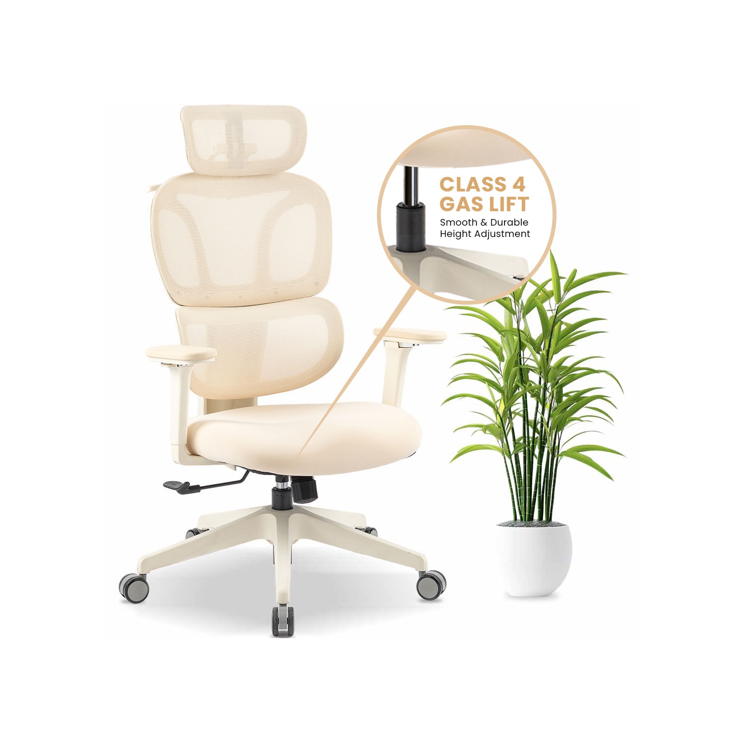 MotionGrey Mellow Ergonomic Office Chair-Comfy High Mesh Back Support with Adjustable Armrests-Beige Desk Computer Chairs Perfect for Home Gaming and