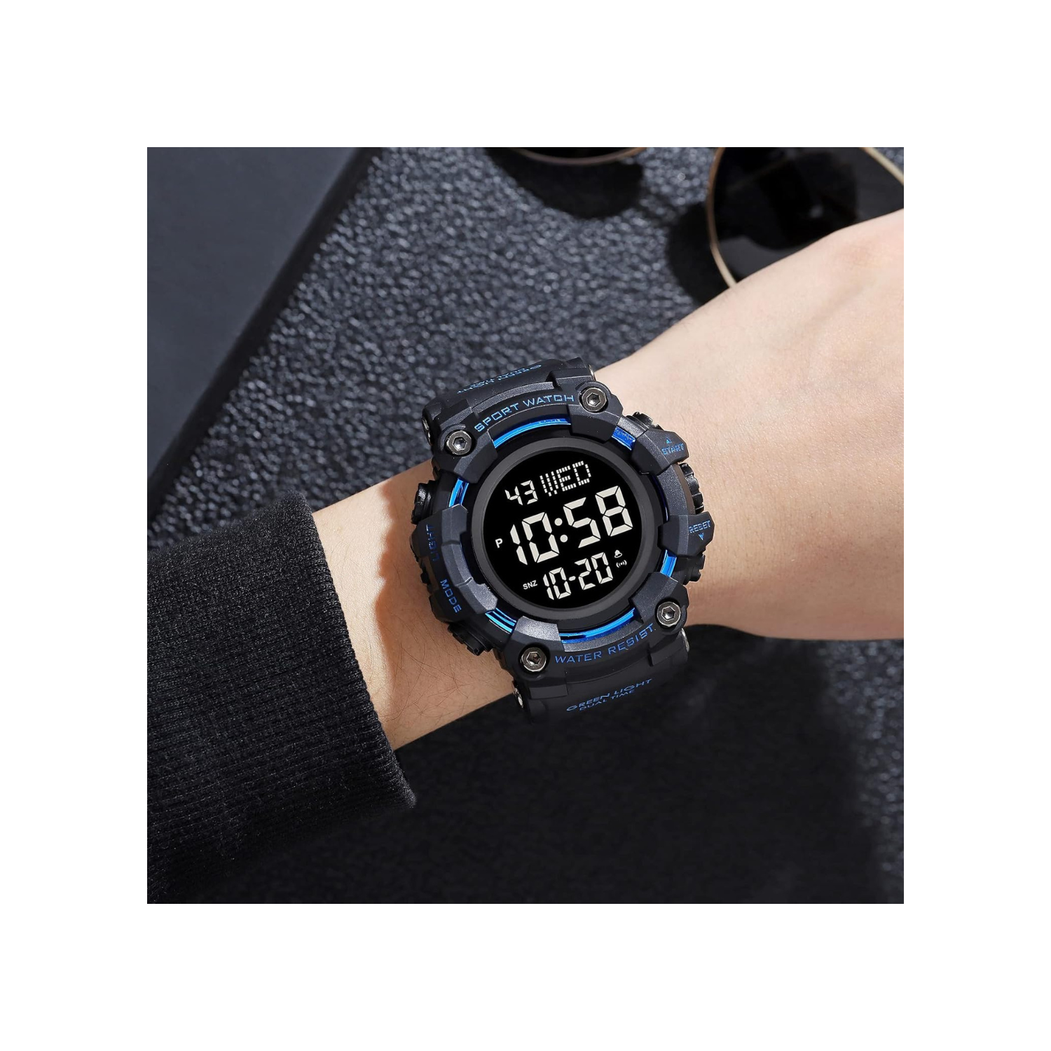 Men Sport Watch Countdown Stopwatch Watch Mens Wrist Watch Waterproof LED Electronic Digital Male Watch 12/24 Hour Multifunctional Watch, C Black,