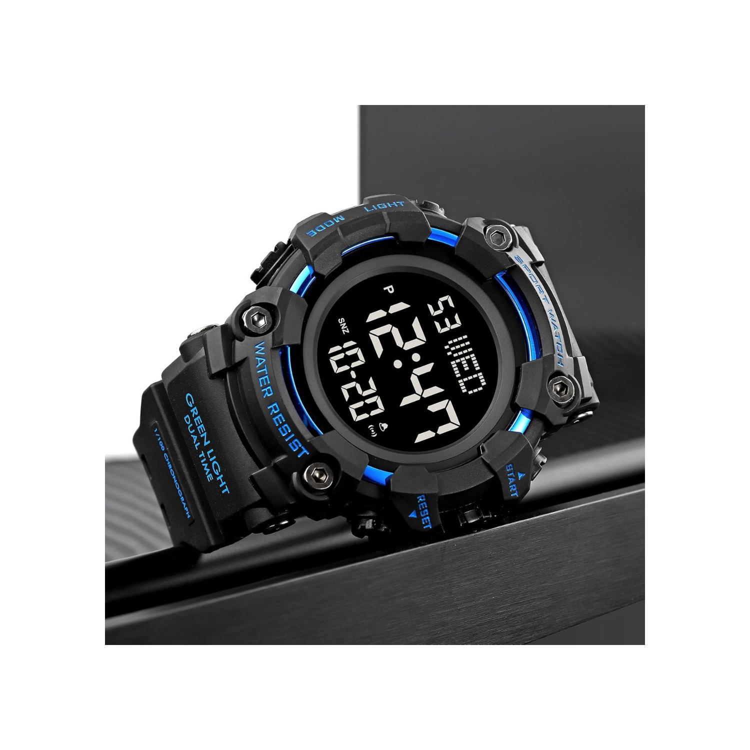 Men Sport Watch Countdown Stopwatch Watch Mens Wrist Watch Waterproof LED Electronic Digital Male Watch 12/24 Hour Multifunctional Watch, C Black,