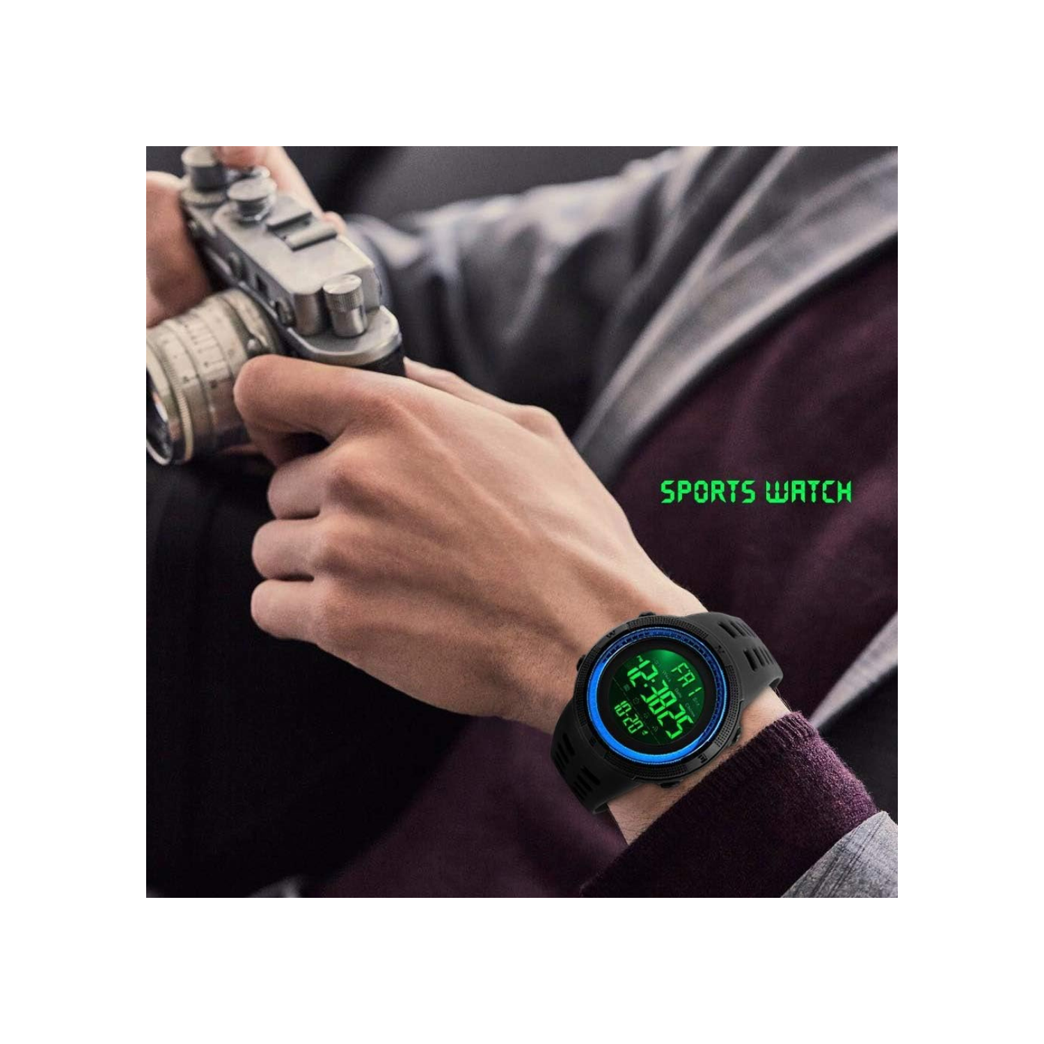 Men Sport Watch Countdown Stopwatch Watch Mens Wrist Watch Waterproof LED Electronic Digital Male Watch 12/24 Hour Multifunctional Watch, C Black,