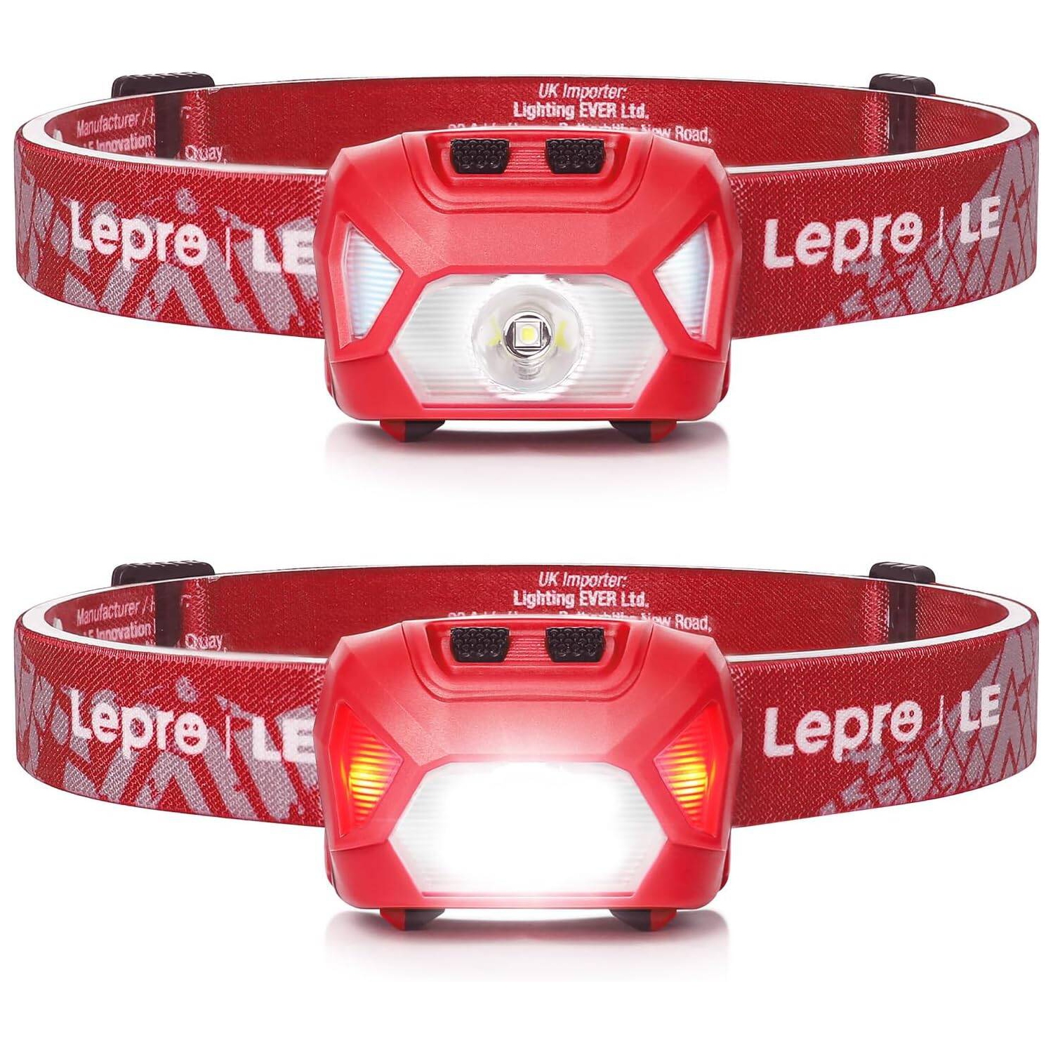 2 lampes frontales 1300 LED ultralégères ultralégères de Petginhome avec lumière rouge blanche, 6 modes lampe de poche étanche pour la course à vélo