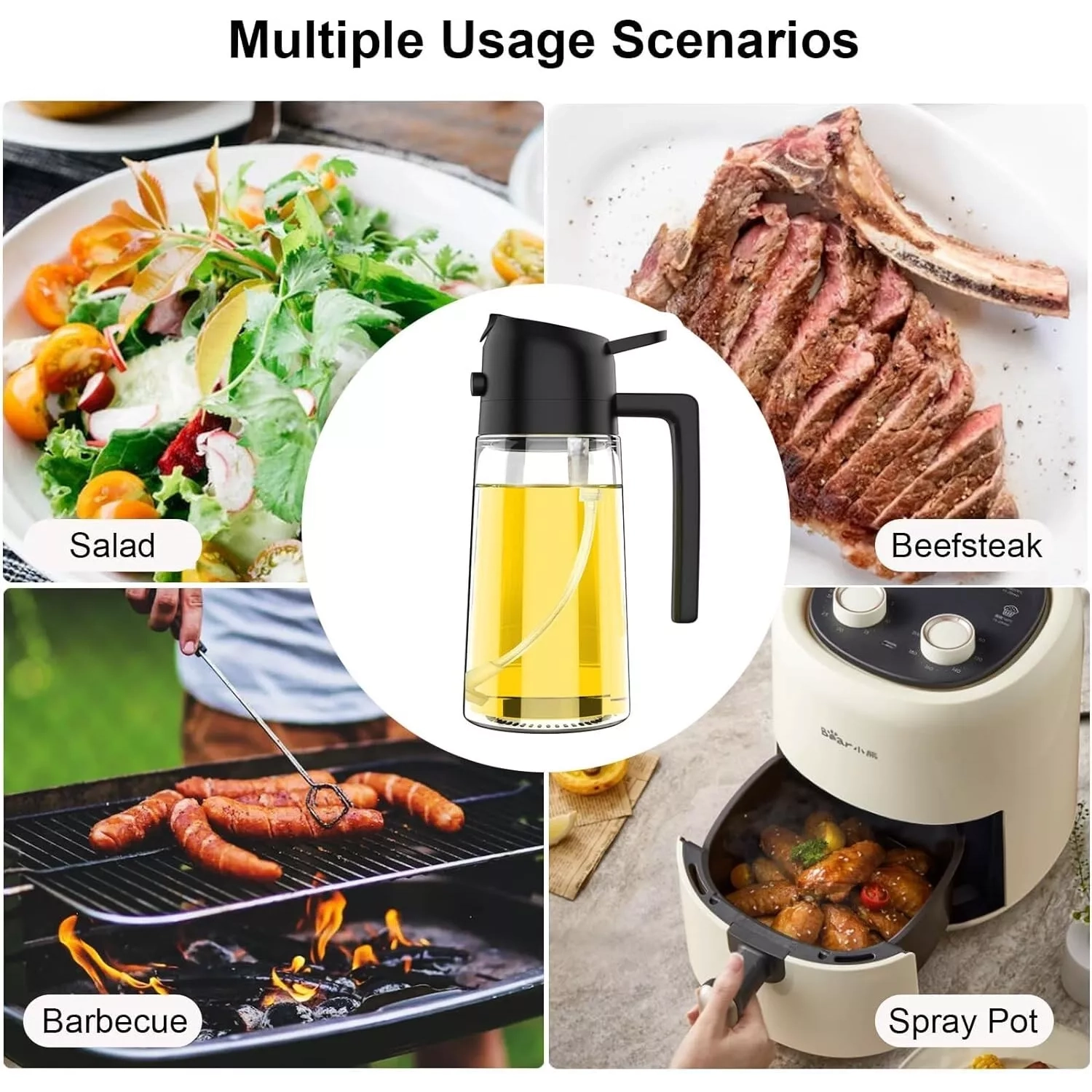 Distributeur de pulvérisateur d'huile 2-en-1 Outil de cuisine en vaporisateur pour cuisson au barbecue