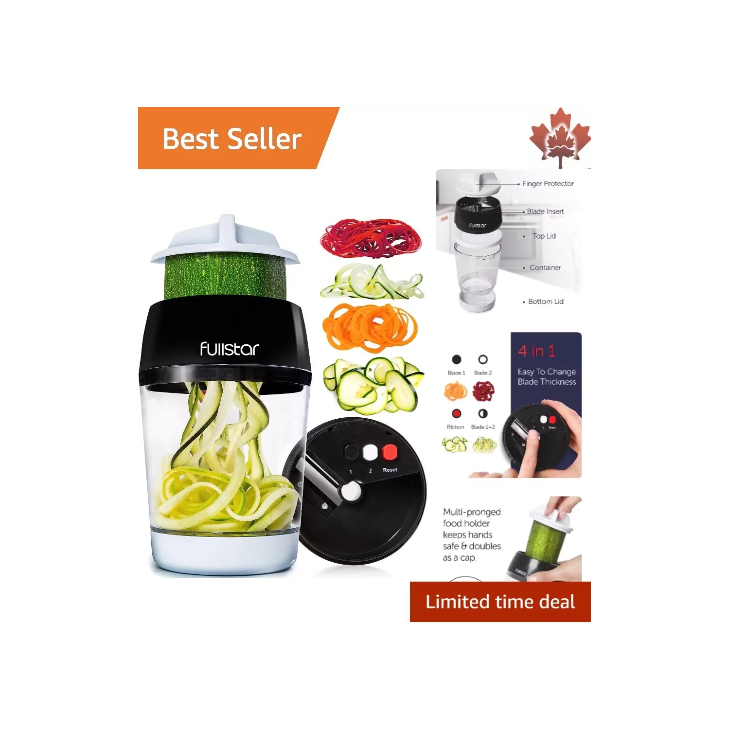 Découpeur en spirale 4-en-1 Ultimate pour légumes – Coupe sans effort de nouilles et de légumes pour des repas sains!