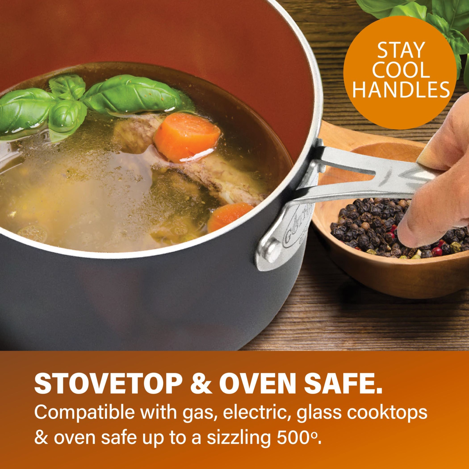 Batterie de cuisine en céramique antiadhésive de 15 pièces en acier de Gotham avec ustensiles