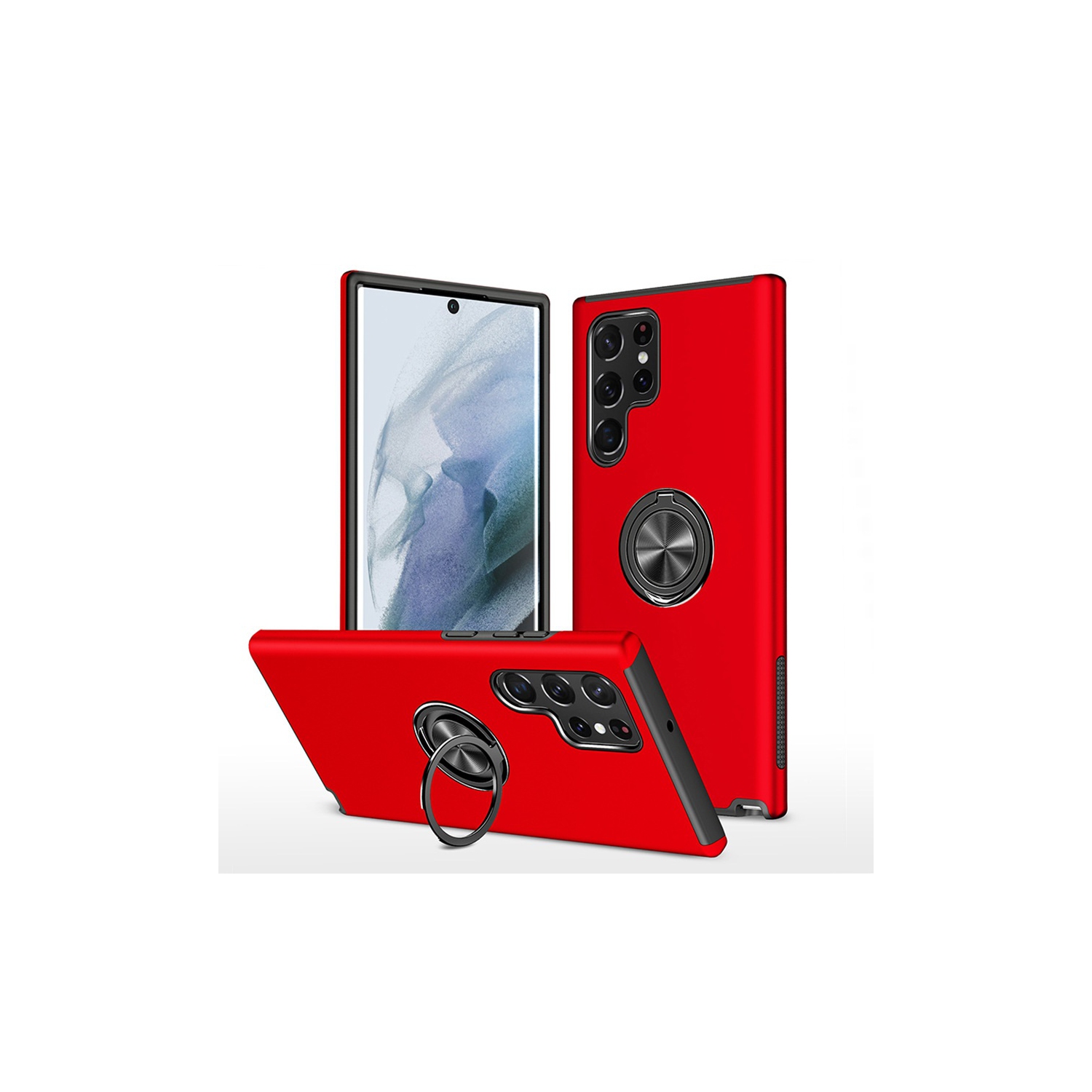 TopSave "Hidden Series" Solid Color PC Back Combine w/Inner Black TPU Bumper Kickstand Armor Case For Samsung Galaxy S25 Ultra 6.9-inch, Red