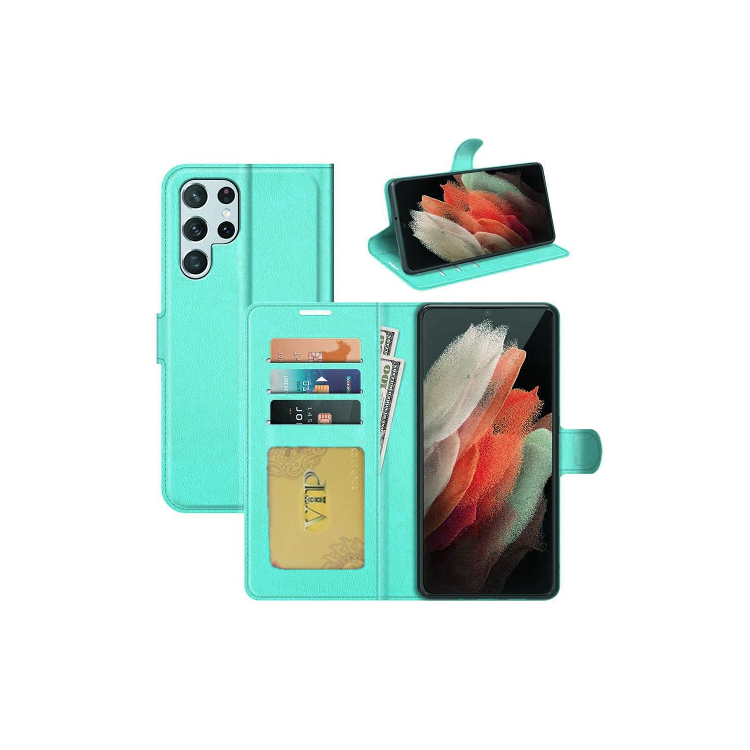 [CS] Étui-portefeuille folio en cuir avec fente magnétique pour carte pour Samsung Galaxy S25 Ultra, sarcelle