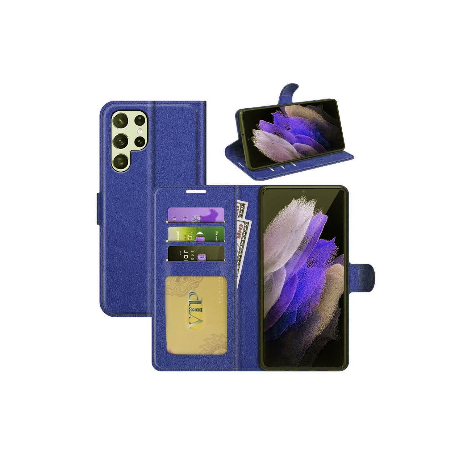 [CS] Étui-portefeuille portefeuille à rabat magnétique en cuir pour Samsung Galaxy S25 Ultra, bleu marine