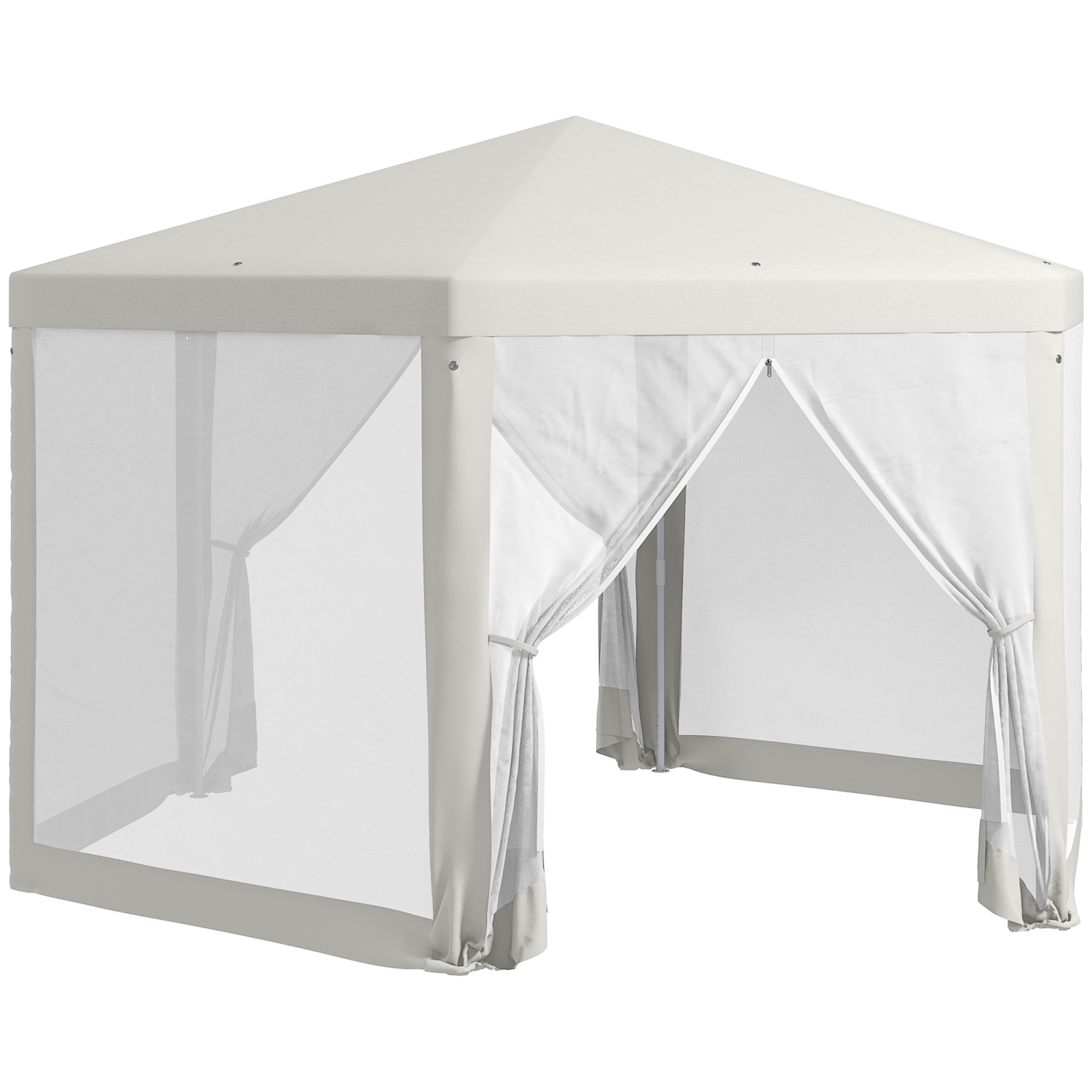 Outsunny Φ13' Hexagon Party Tent Patio Gazebo Outdoor Activity Event Canopy Quick Sun Shelter Pavilion with Netting Mesh Sidewall Cream White