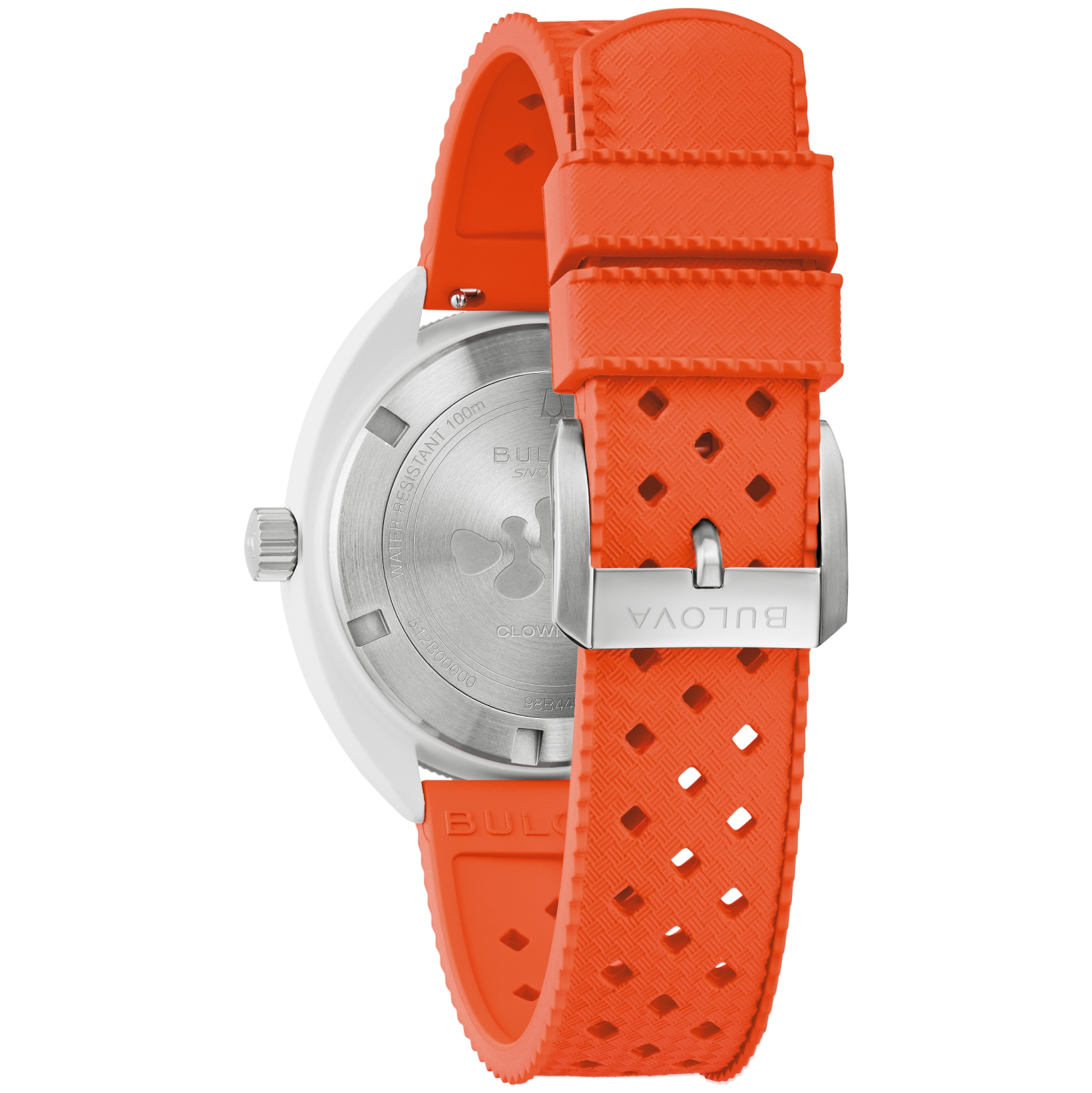 Bulova Mens Snorkel Quartz Watch 41mm White Hybrid-Ceramic Case Orange HNBR Rubber Strap with White Dial