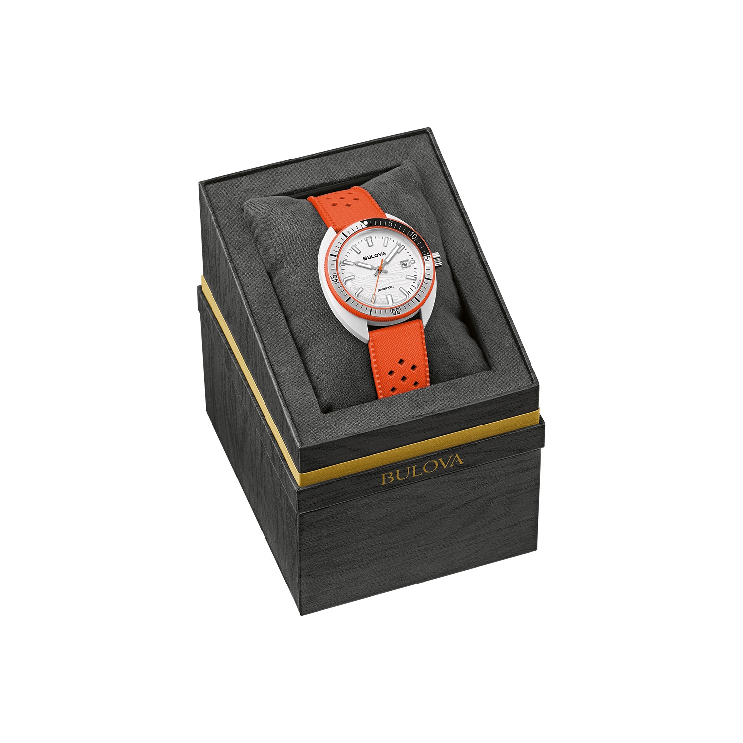 Bulova Mens Snorkel Quartz Watch 41mm White Hybrid-Ceramic Case Orange HNBR Rubber Strap with White Dial