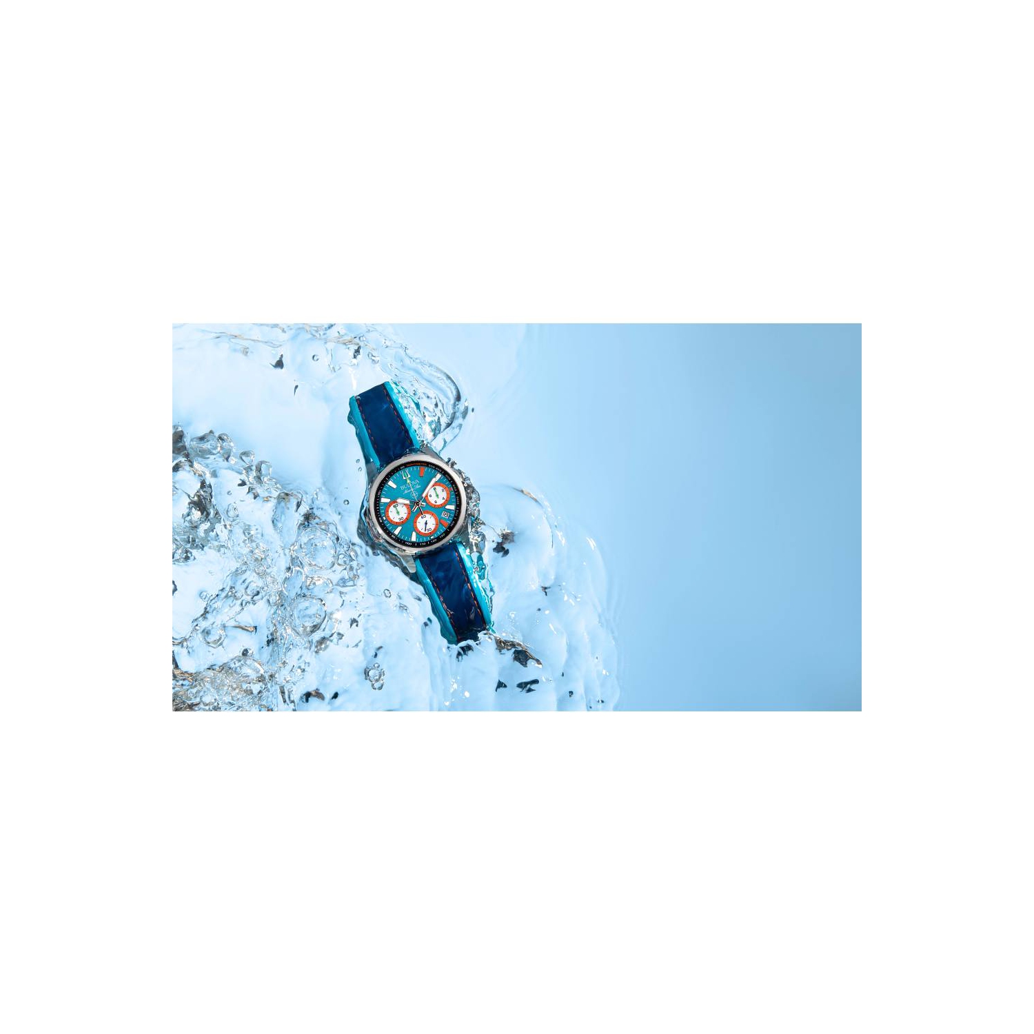 Bulova Mens E1 Team Miami Special Edition Quartz Watch 43mm Silver-Tone Stainless Steel Case Two-Tone Leather and Silicone Strap with Blue Dial