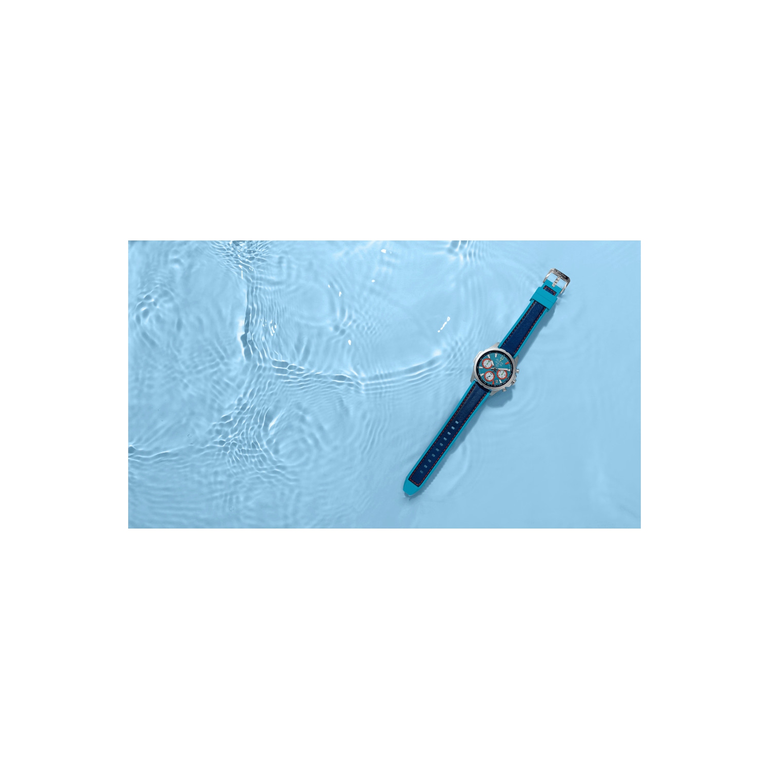 Bulova Mens E1 Team Miami Special Edition Quartz Watch 43mm Silver-Tone Stainless Steel Case Two-Tone Leather and Silicone Strap with Blue Dial