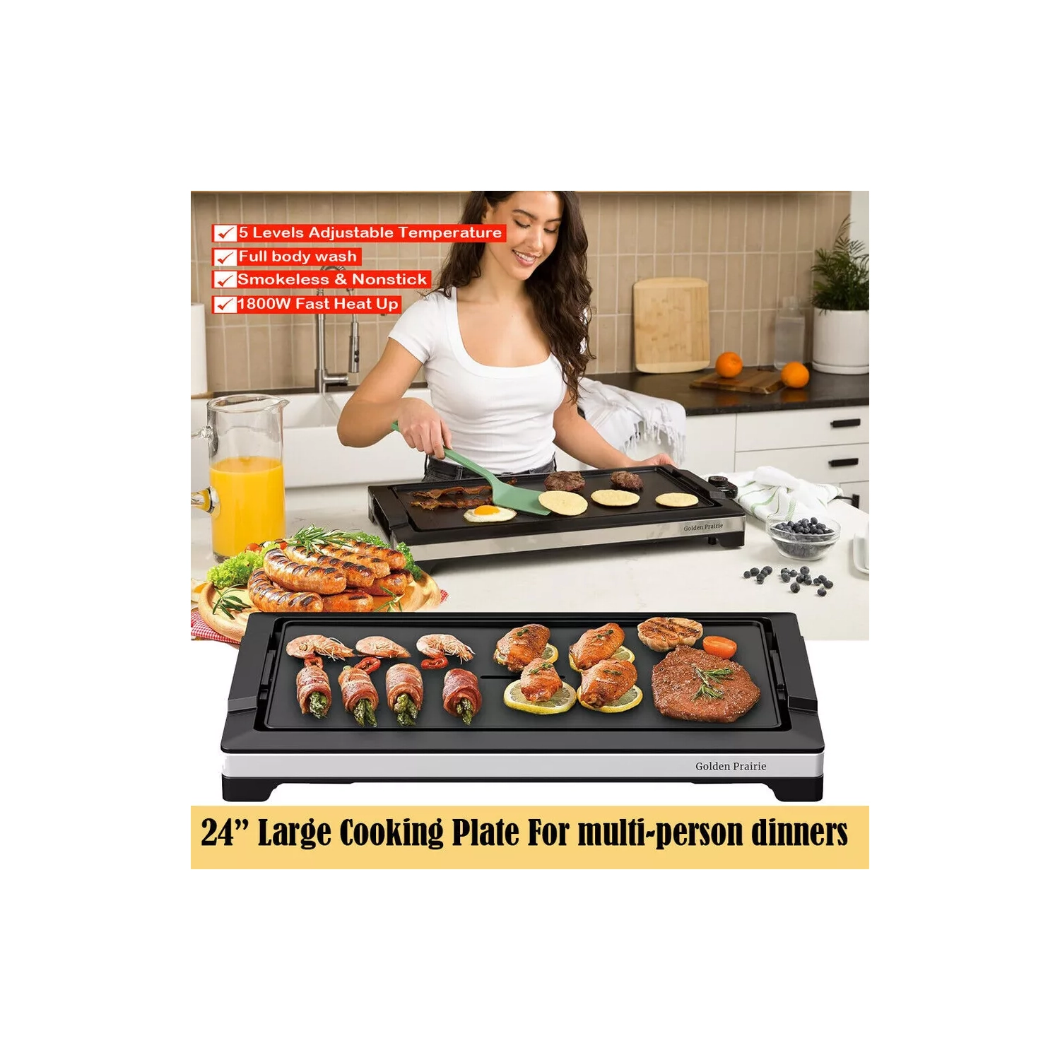 1800W Smokeless Electric Indoor Griddle & Tabletop Grill