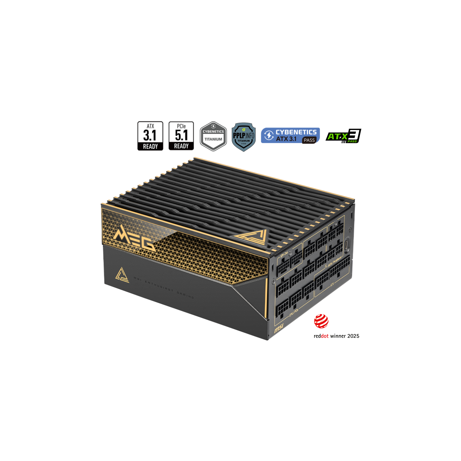 MEG Ai1600T PCIE5 de MSI, bloc d'alimentation 1600&nbsp;W modulaire en titane 80 Plus, câble 12&nbsp;V-2x6, compatible ATX 3,1 et PCIE 5,1, câbles