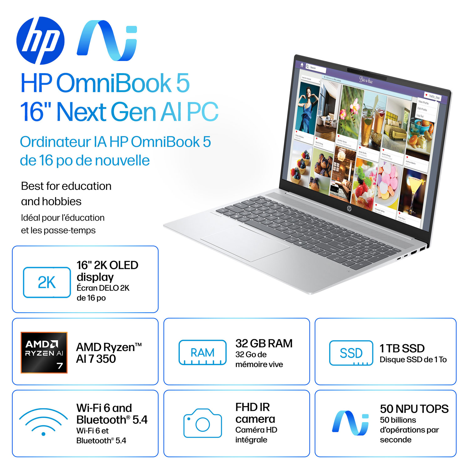 Portable DELO Copilot+ PC de 16 po OmniBook de HP - Argent glacier