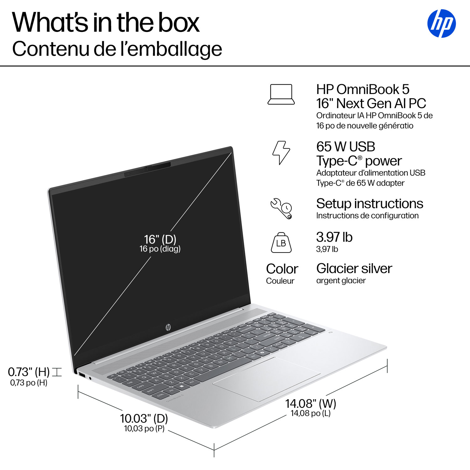 Portable DELO Copilot+ PC de 16 po OmniBook de HP - Argent glacier