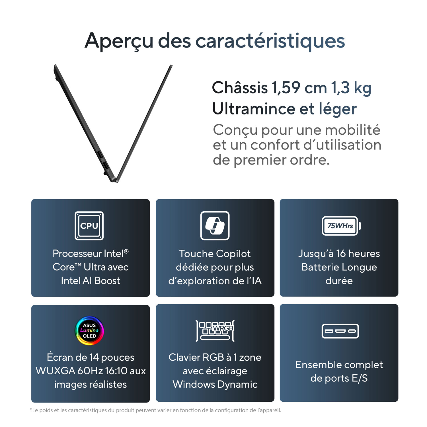 Portable professionnel de 14 po Vivobook S 14 d'ASUS - Noir neutre