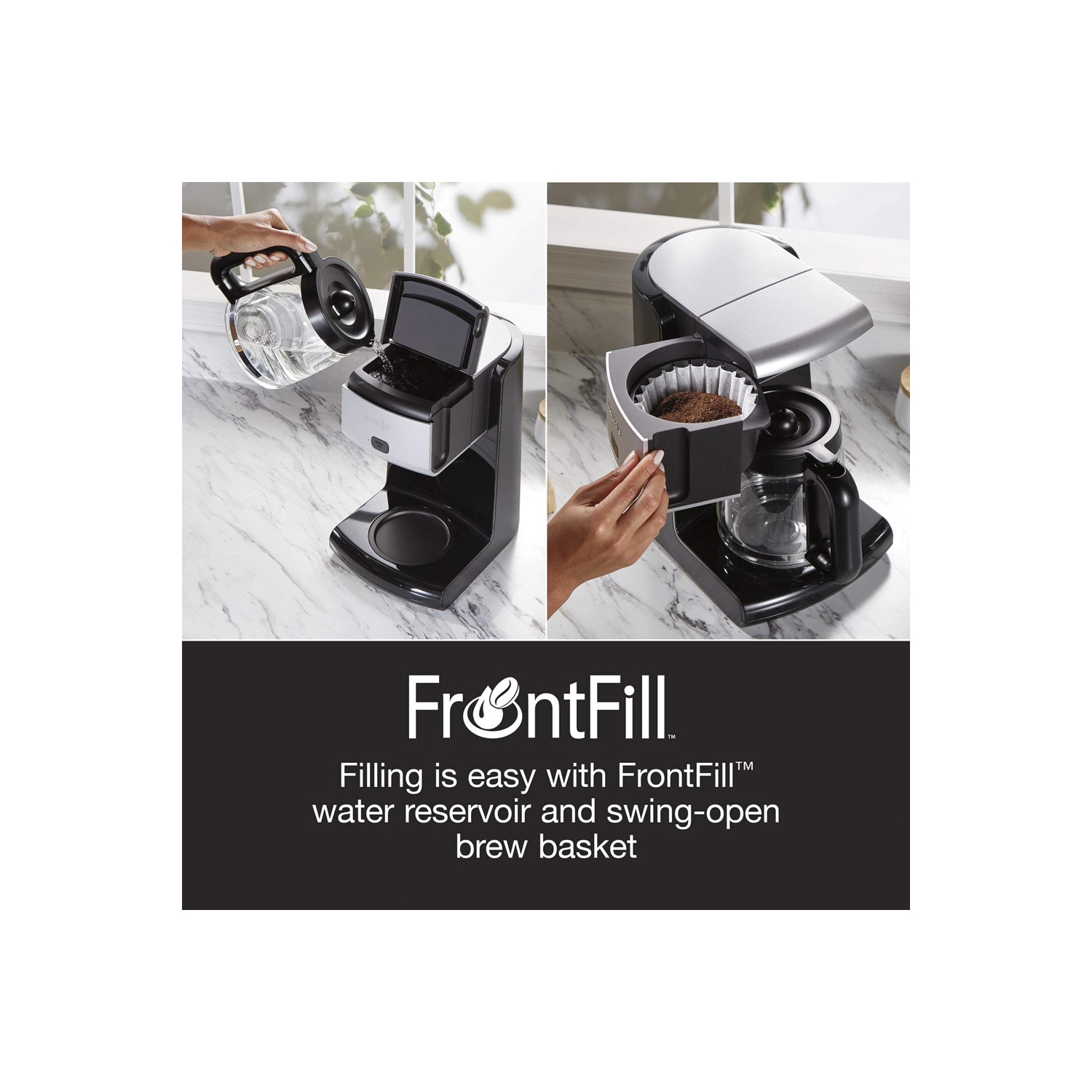 Proctor-Silex 12 Cup FrontFill Drip Coffee Maker with Glass Carafe, Black and Silver