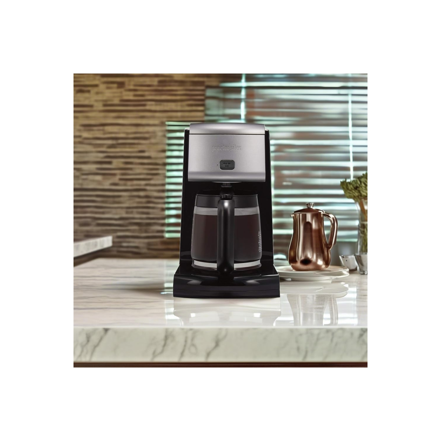 Proctor-Silex 12 Cup FrontFill Drip Coffee Maker with Glass Carafe, Black and Silver