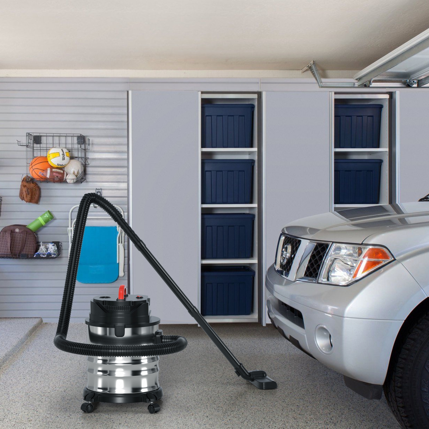 Aspirateur sec et humide de Topteng, aspirateur d'atelier en acier inoxydable de 6 HP Peak de 5 gallons de 1800 W, avec filtre et