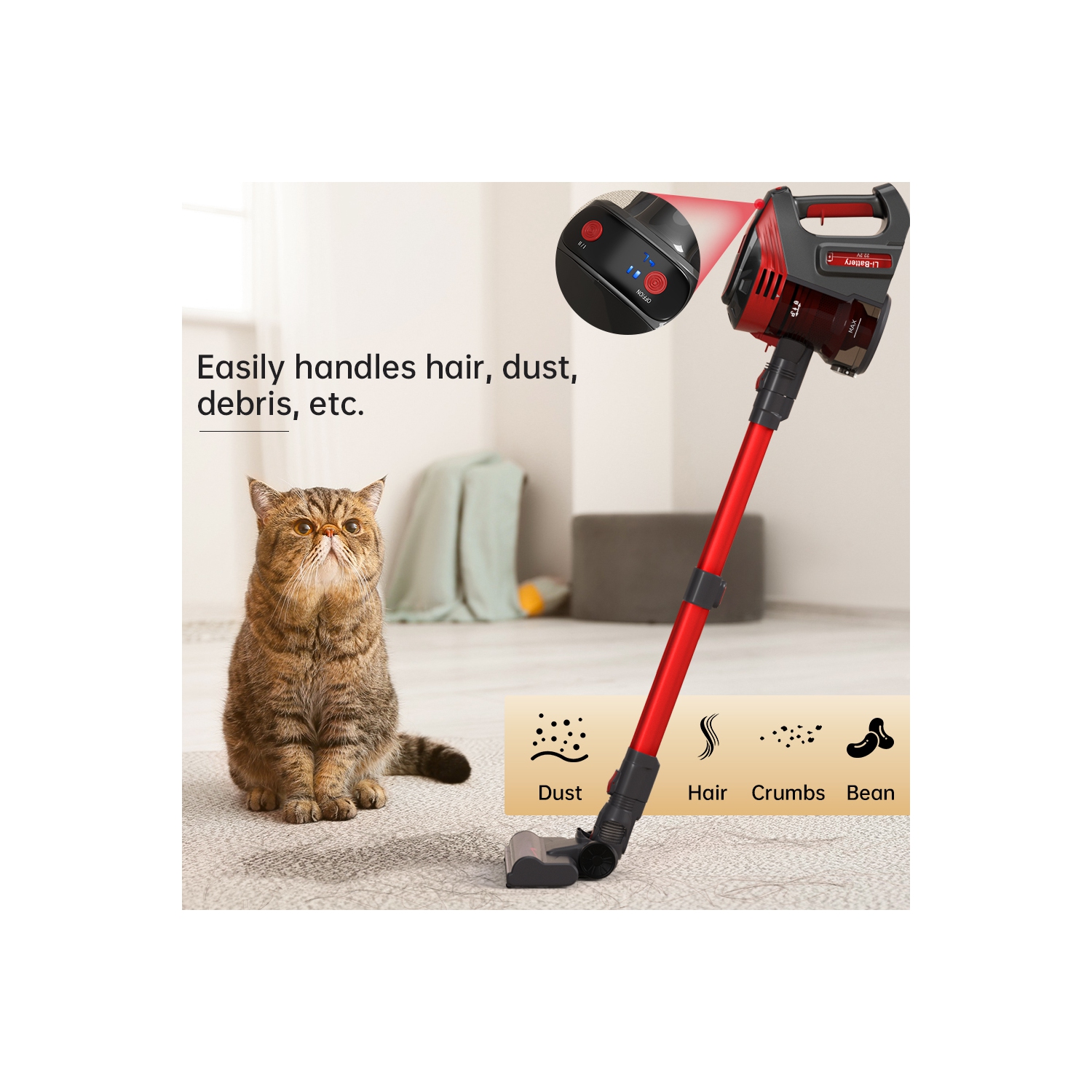 Aspirateur-balai léger sans fil de Topteng pour planchers de bois franc Carpet Pet Hair Home/Car Clean