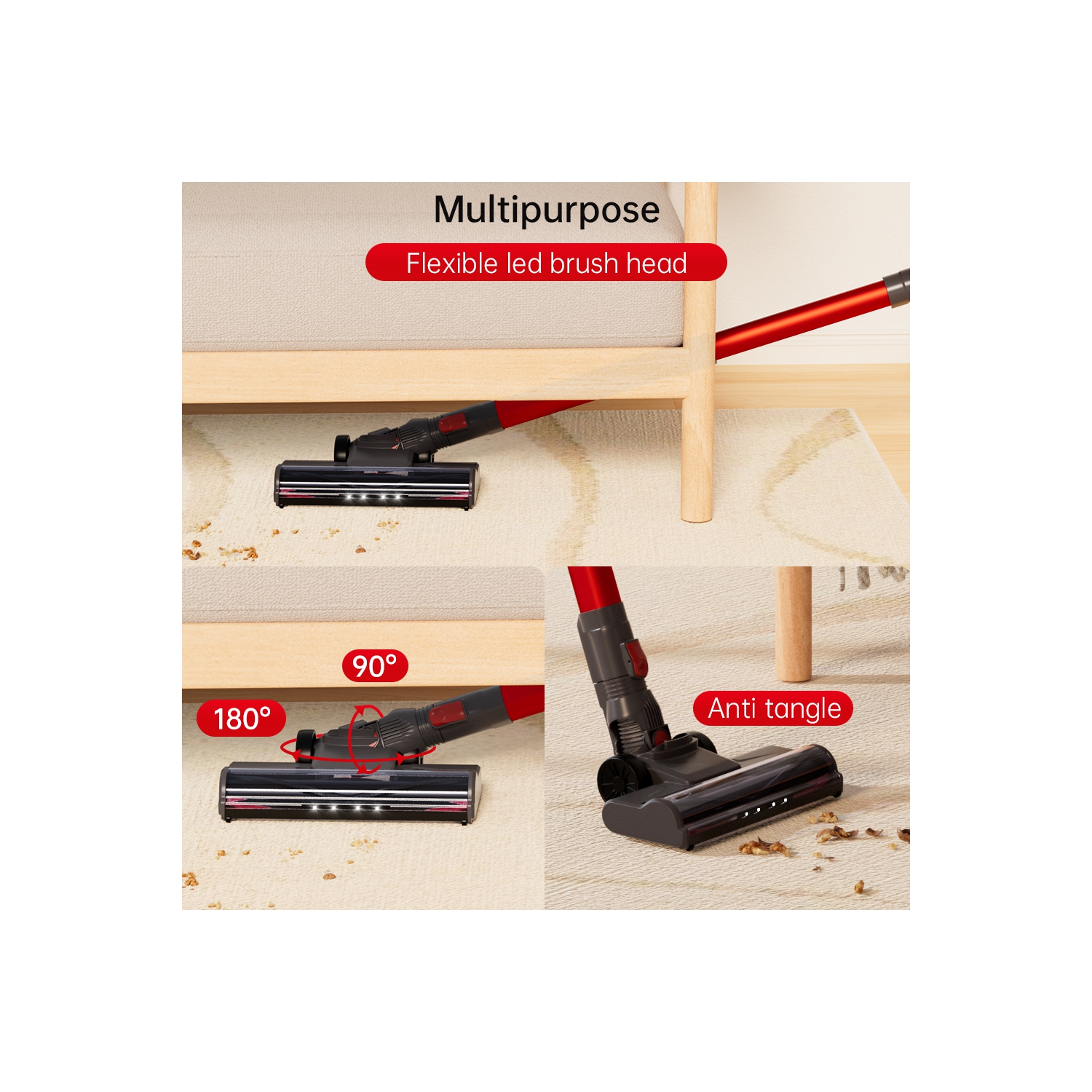 Aspirateur-balai léger sans fil de Topteng pour planchers de bois franc Carpet Pet Hair Home/Car Clean