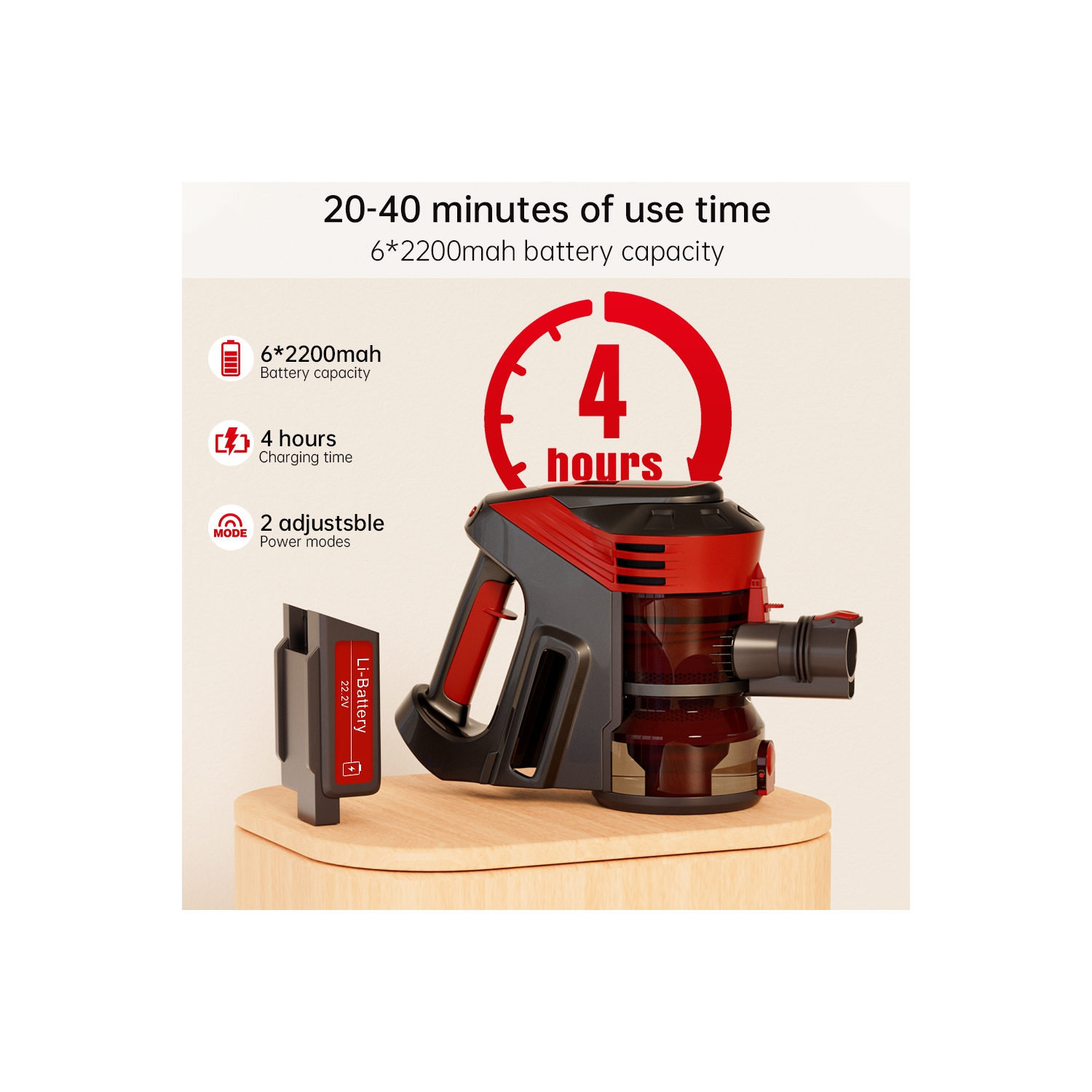 Aspirateur-balai léger sans fil de Topteng pour planchers de bois franc Carpet Pet Hair Home/Car Clean