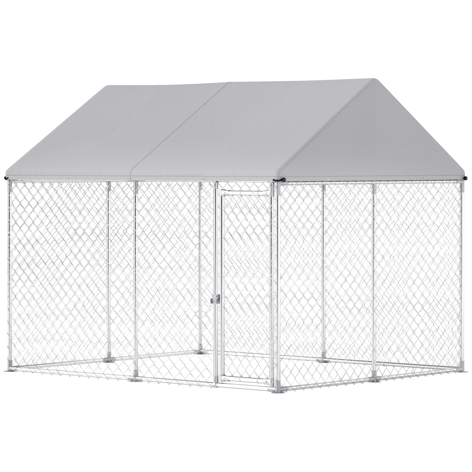 PawHut Outdoor Dog Kennel with Roof, Heavy Duty Galvanized Steel Dog Run Chain Link w/ Waterproof UV-Resistant Cover, Safety Lockable Latch System,