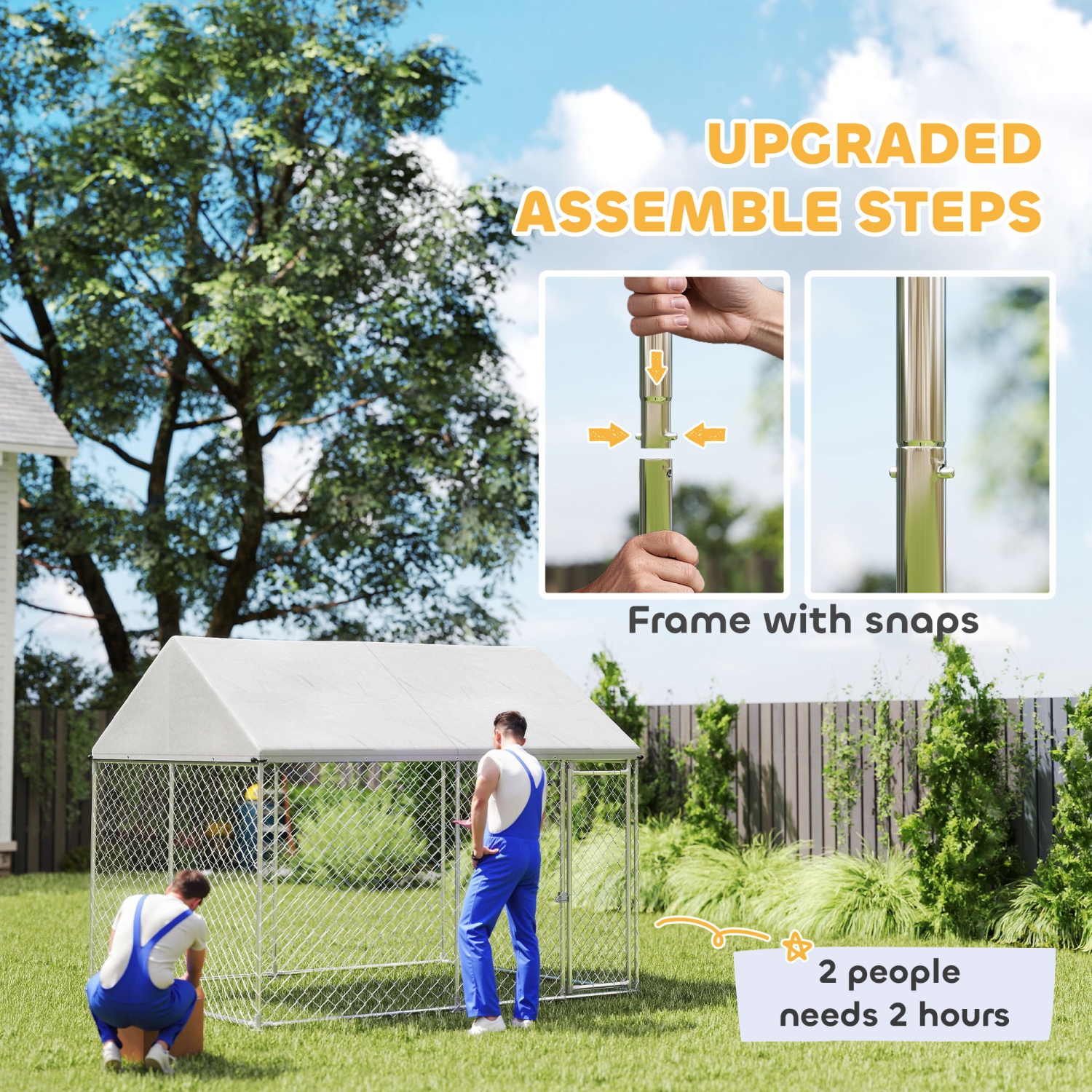 PawHut Outdoor Dog Kennel with Roof, Heavy Duty Galvanized Steel Dog Run Chain Link w/ Waterproof UV-Resistant Cover, Safety Lockable Latch System,